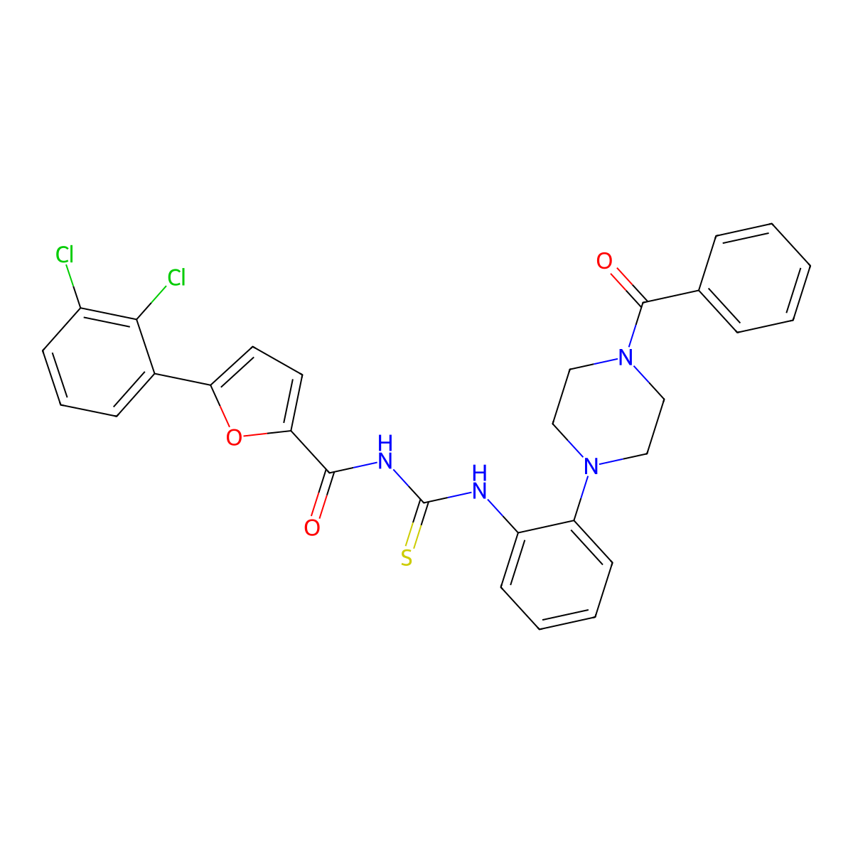 N-((2-(4-benzoylpiperazin-1-yl)phenyl)carbamothioyl)-5-(2,3-dichlorophenyl)furan-2-carboxamide molecular structure, CAS 673454-68-7