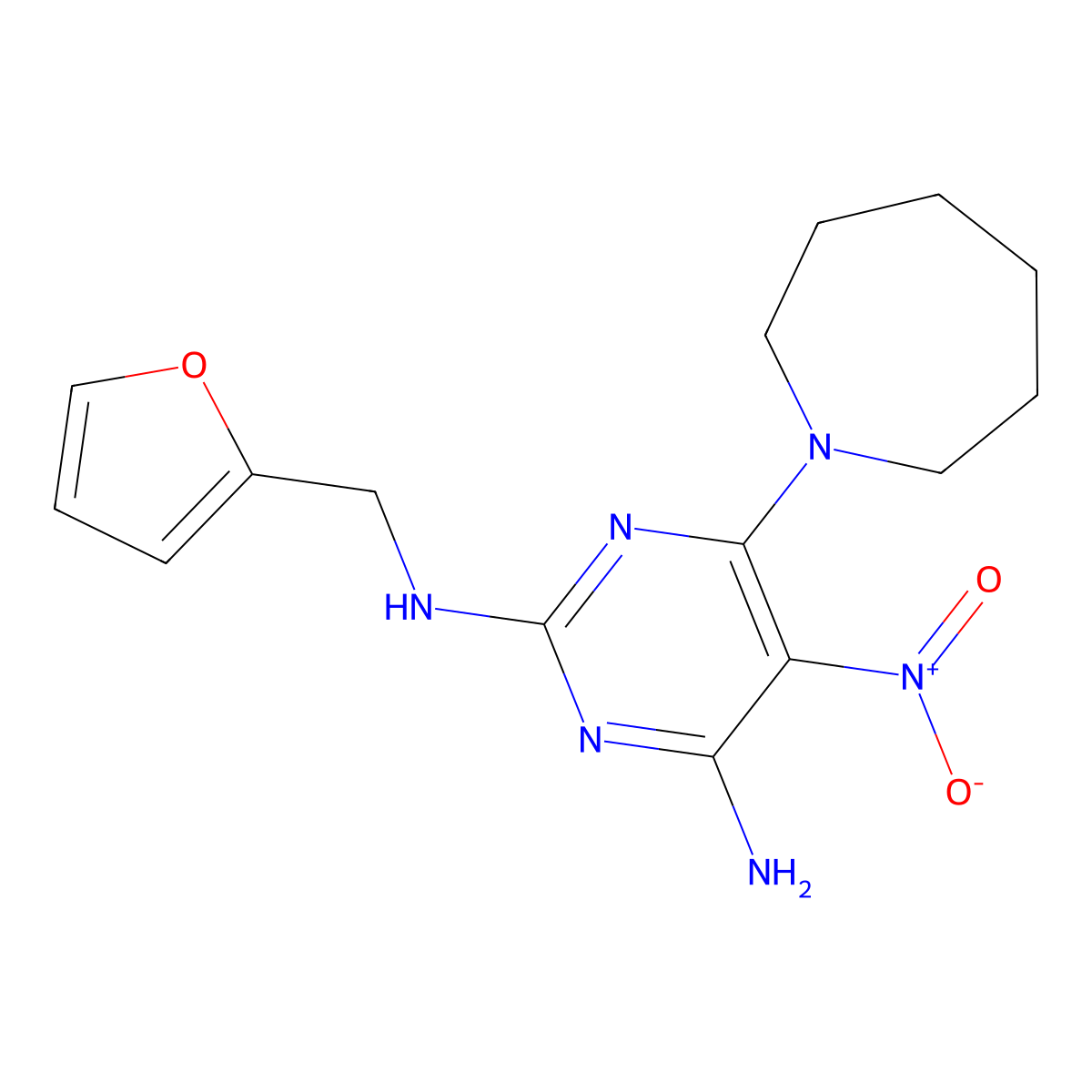 6-(azepan-1-yl)-2-N-(furan-2-ylmethyl)-5-nitropyrimidine-2,4-diamine molecular structure, CAS 673454-89-2