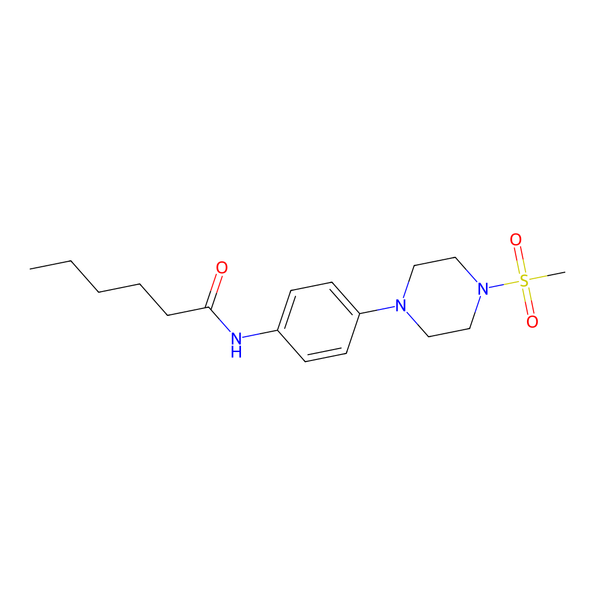 N-[4-(4-methylsulfonylpiperazin-1-yl)phenyl]hexanamide molecular structure, CAS 673455-17-9