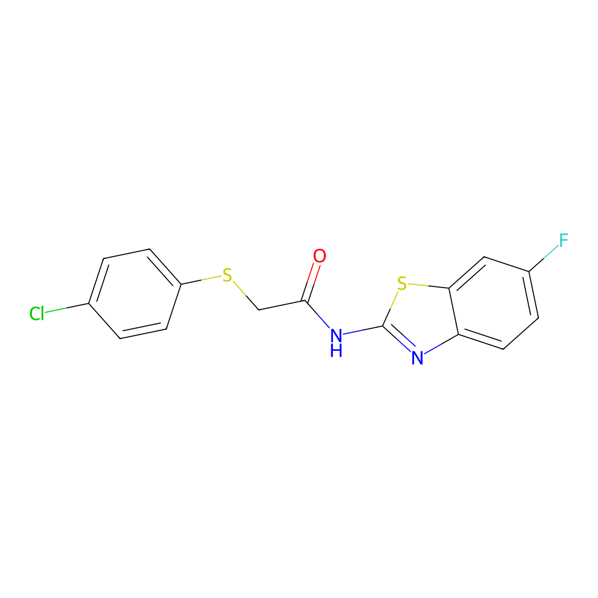 2-[(4-chlorophenyl)sulfanyl]-N-(6-fluoro-1,3-benzothiazol-2-yl)acetamide molecular structure, CAS 673488-85-2