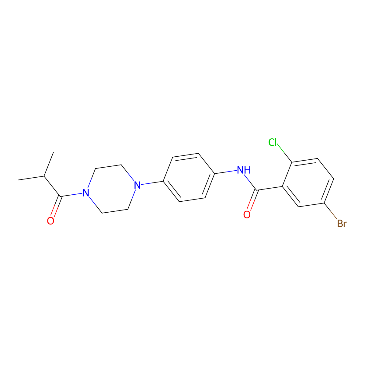 5-bromo-2-chloro-N-[4-[4-(2-methylpropanoyl)piperazin-1-yl]phenyl]benzamide molecular structure, CAS 673489-91-3