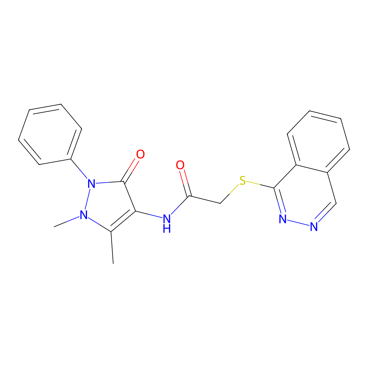 N-(1,5-dimethyl-3-oxo-2-phenylpyrazol-4-yl)-2-phthalazin-1-ylsulfanylacetamide molecular structure, CAS 673490-10-3