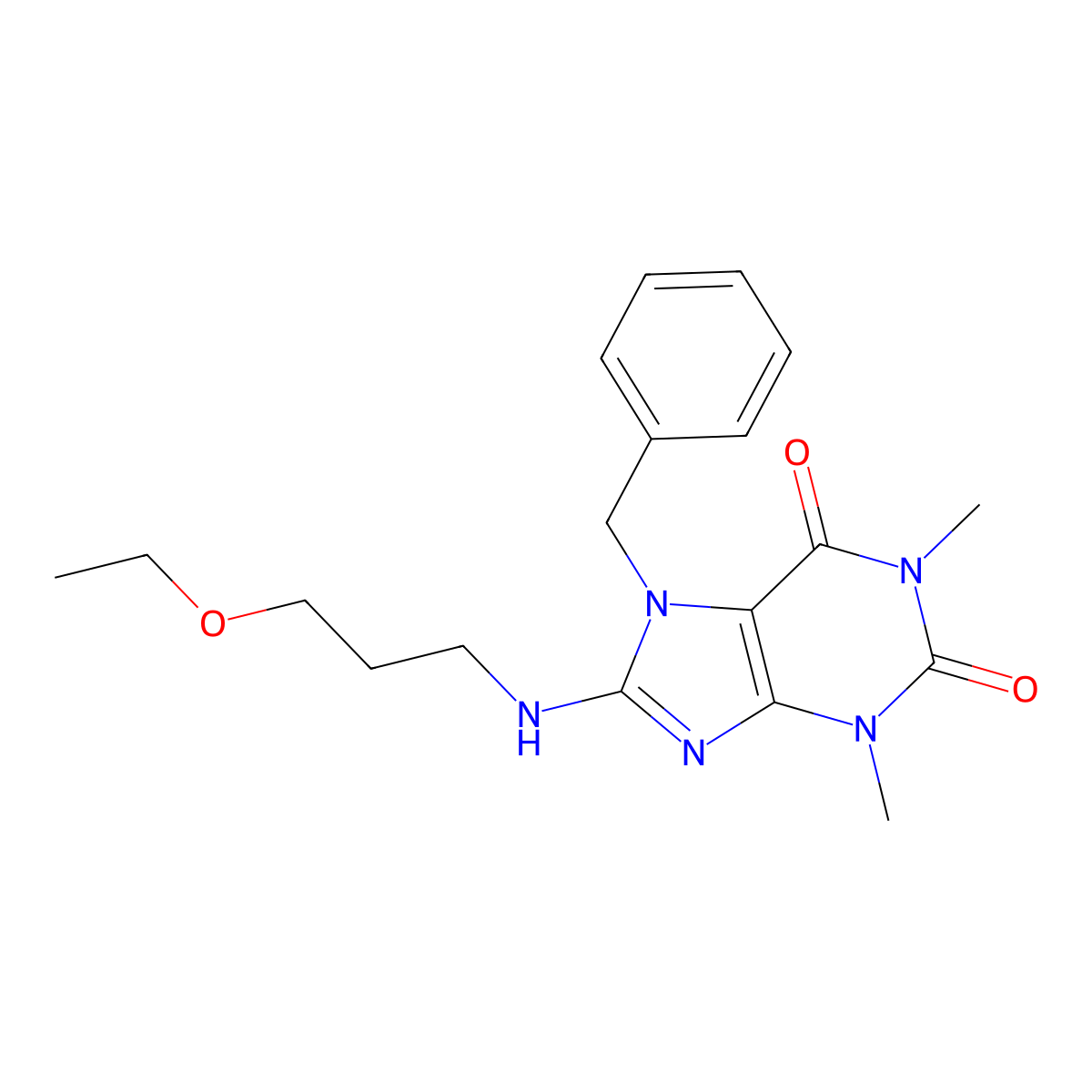 7-benzyl-8-[(3-ethoxypropyl)amino]-1,3-dimethyl-3,7-dihydro-1H-purine-2,6-dione molecular structure, CAS 673490-44-3