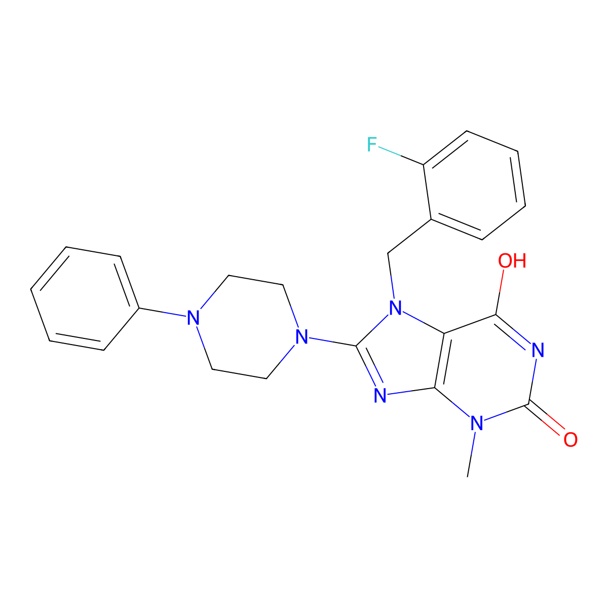 7-[(2-Fluorophenyl)methyl]-3-methyl-8-(4-phenylpiperazin-1-yl)purine-2,6-dione molecular structure, CAS 673490-86-3