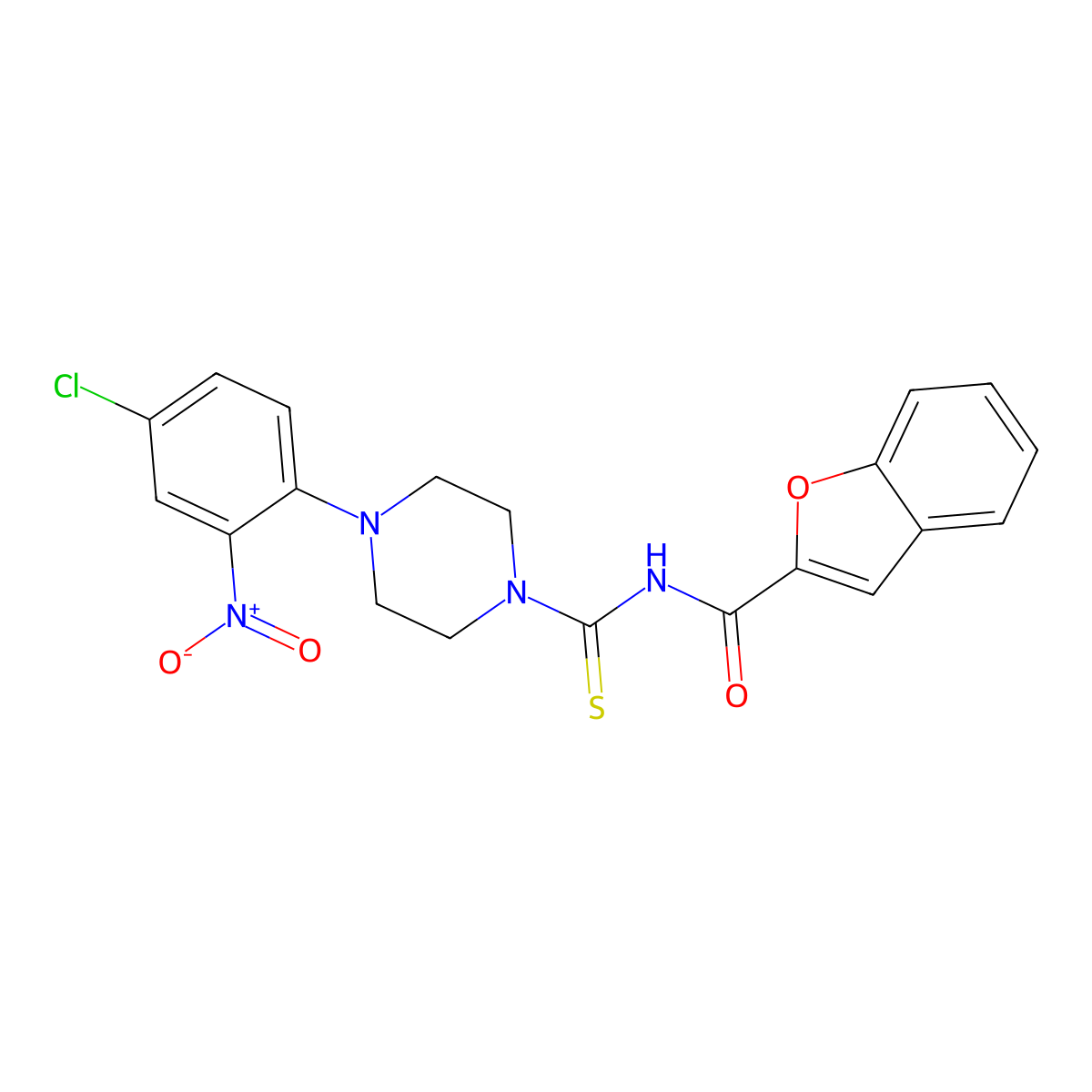 N-[4-(4-chloro-2-nitrophenyl)piperazine-1-carbothioyl]-1-benzofuran-2-carboxamide molecular structure, CAS 673491-23-1