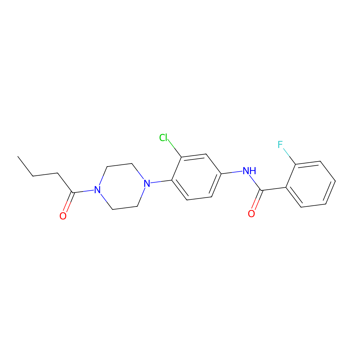 N-[4-(4-butanoylpiperazin-1-yl)-3-chlorophenyl]-2-fluorobenzamide molecular structure, CAS 673493-23-7