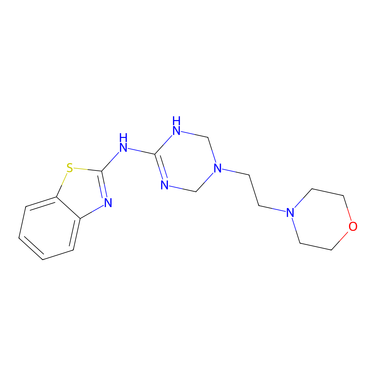 N-[3-(2-morpholin-4-ylethyl)-2,4-dihydro-1H-1,3,5-triazin-6-yl]-1,3-benzothiazol-2-amine molecular structure, CAS 673493-25-9