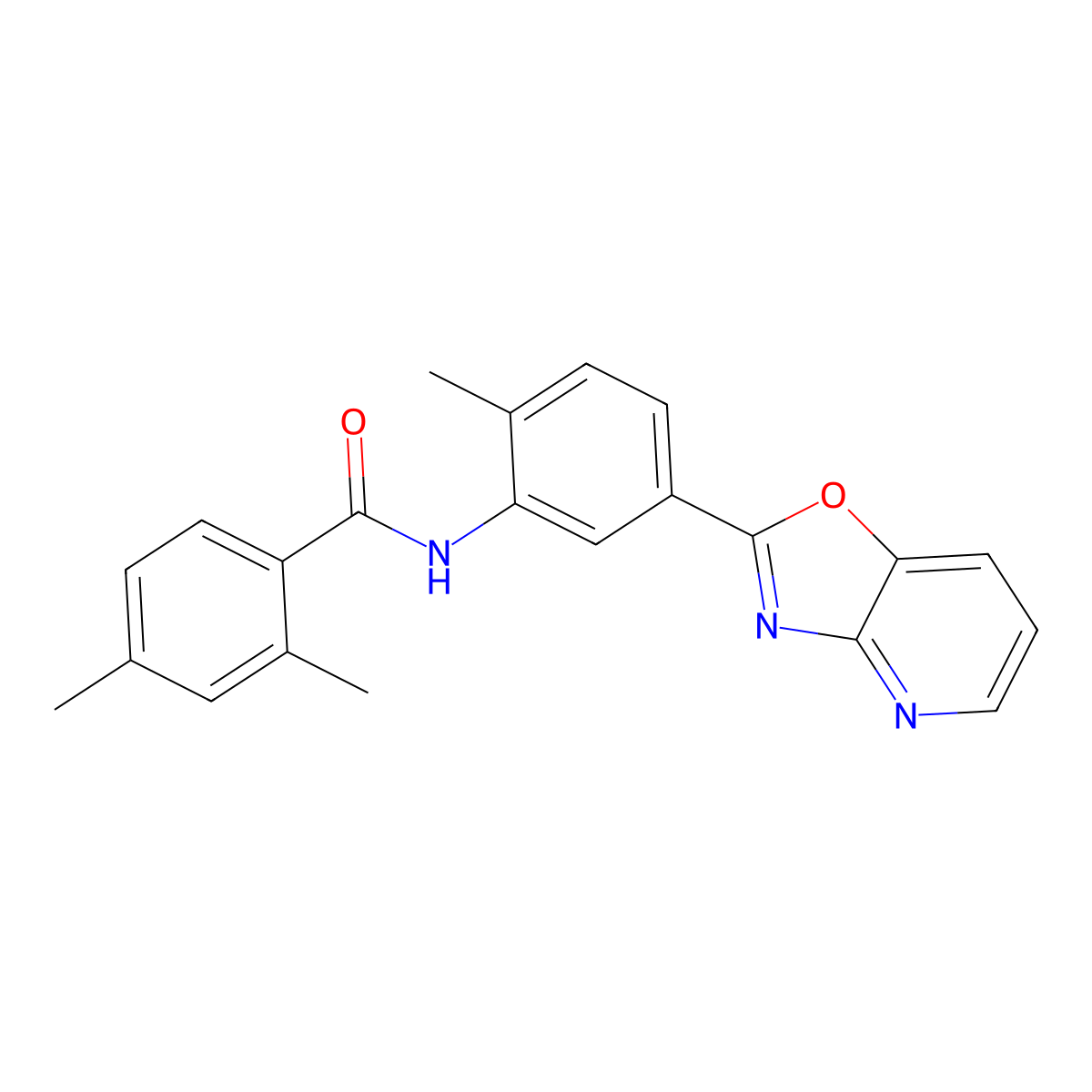 2,4-dimethyl-N-[2-methyl-5-([1,3]oxazolo[4,5-b]pyridin-2-yl)phenyl]benzamide molecular structure, CAS 673493-37-3