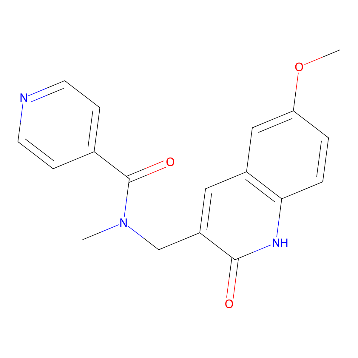 N-[(6-methoxy-2-oxo-1H-quinolin-3-yl)methyl]-N-methyl-4-pyridinecarboxamide molecular structure, CAS 673493-45-3