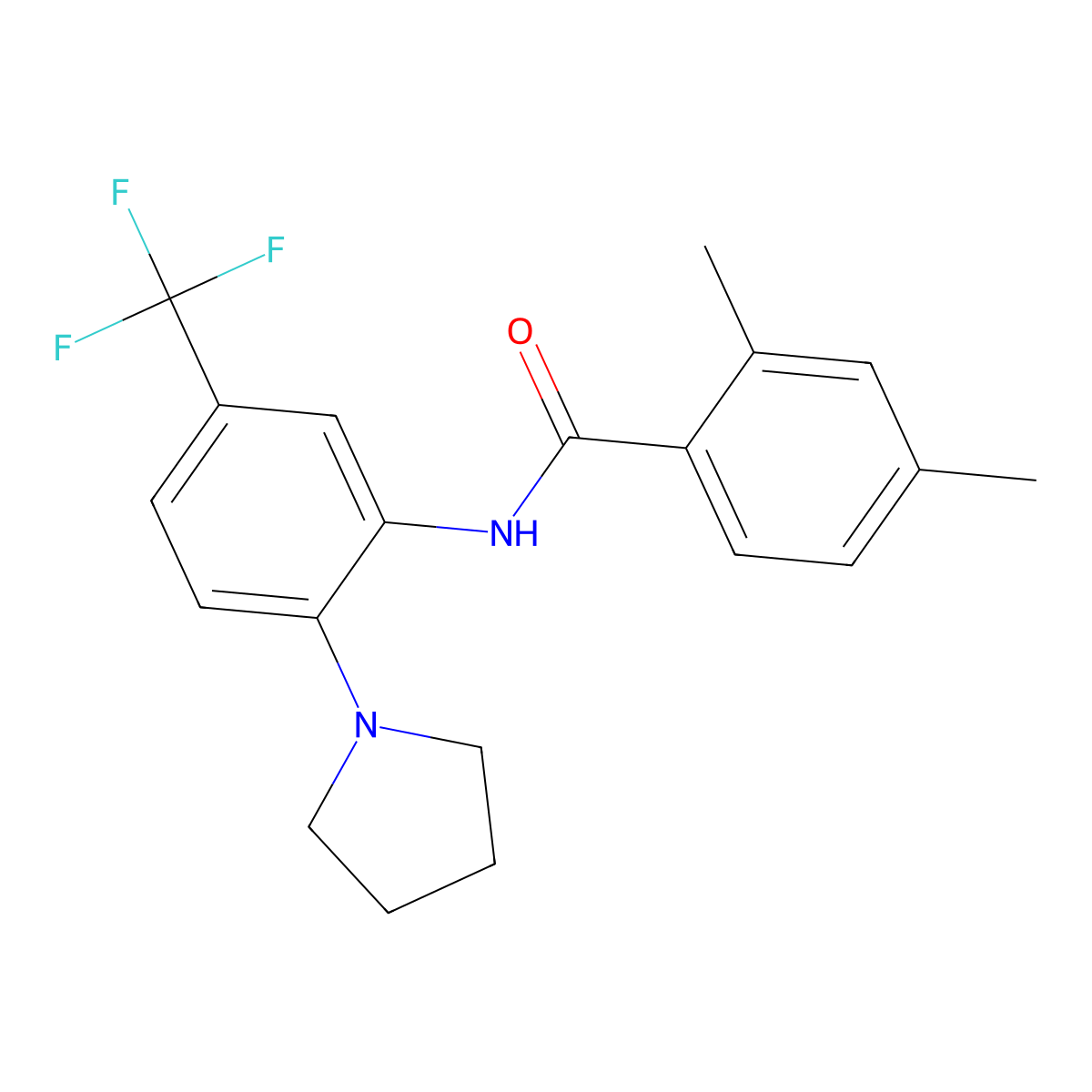 2,4-dimethyl-N-[2-pyrrolidin-1-yl-5-(trifluoromethyl)phenyl]benzamide molecular structure, CAS 673493-84-0