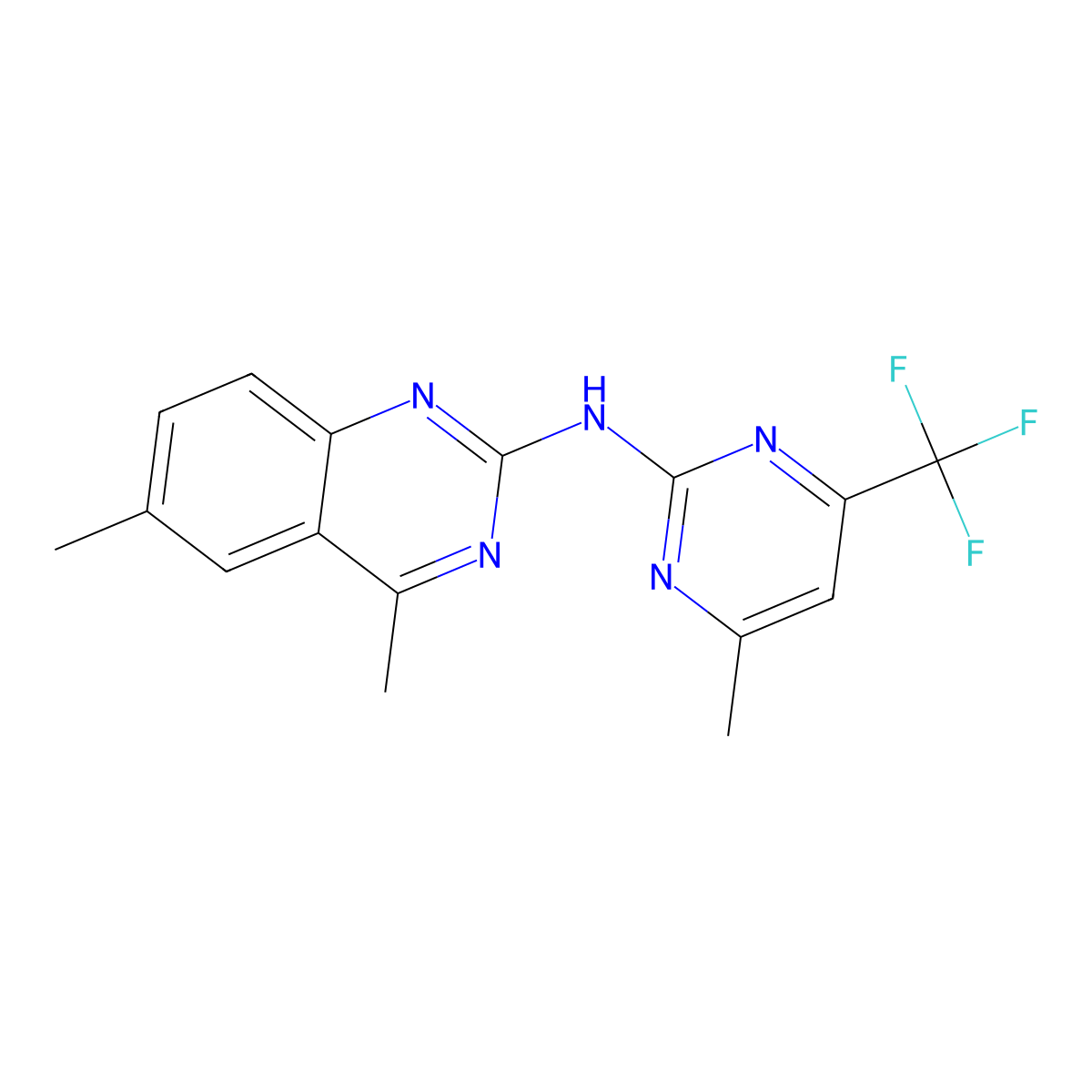 4,6-dimethyl-N-[4-methyl-6-(trifluoromethyl)pyrimidin-2-yl]quinazolin-2-amine molecular structure, CAS 673493-85-1