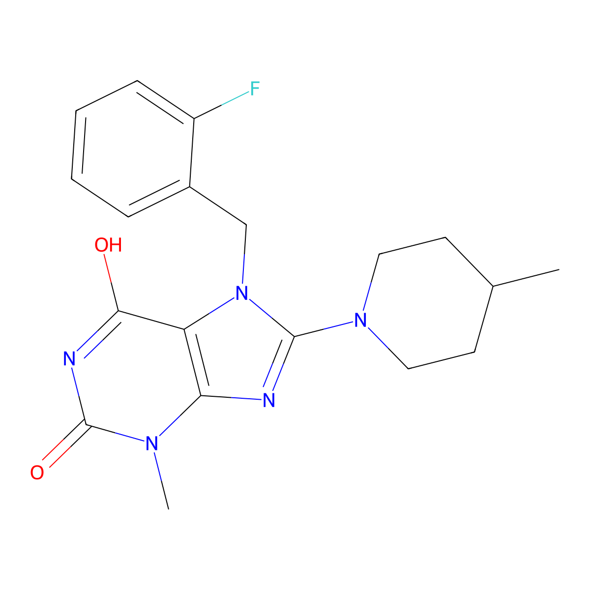 7-[(2-Fluorophenyl)methyl]-3-methyl-8-(4-methylpiperidin-1-yl)purine-2,6-dione molecular structure, CAS 673493-88-4