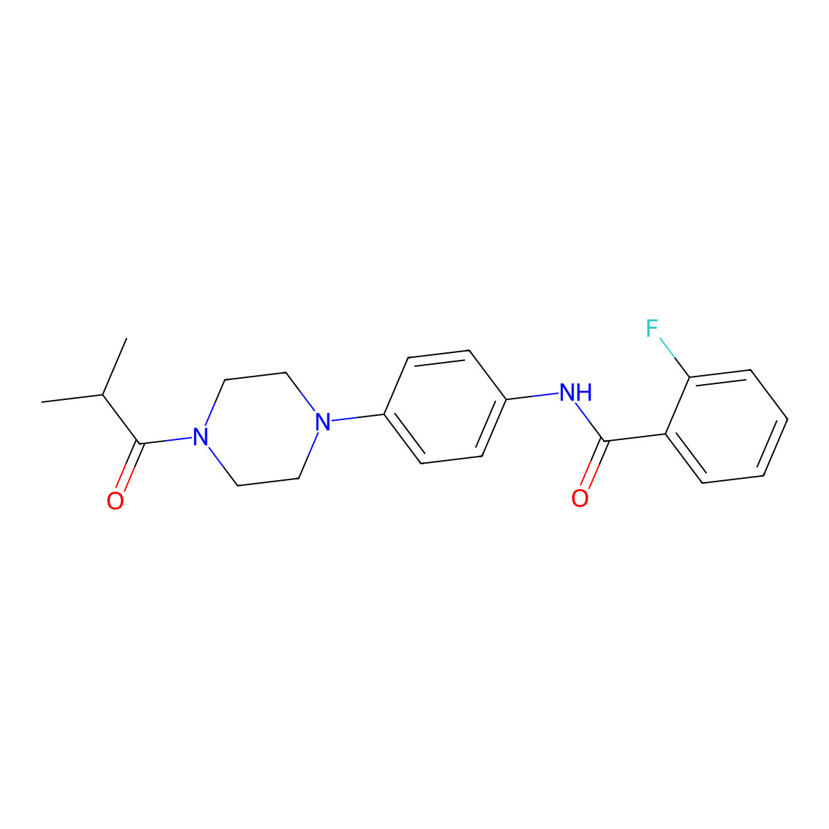 2-fluoro-N-[4-[4-(2-methylpropanoyl)piperazin-1-yl]phenyl]benzamide molecular structure, CAS 673494-32-1