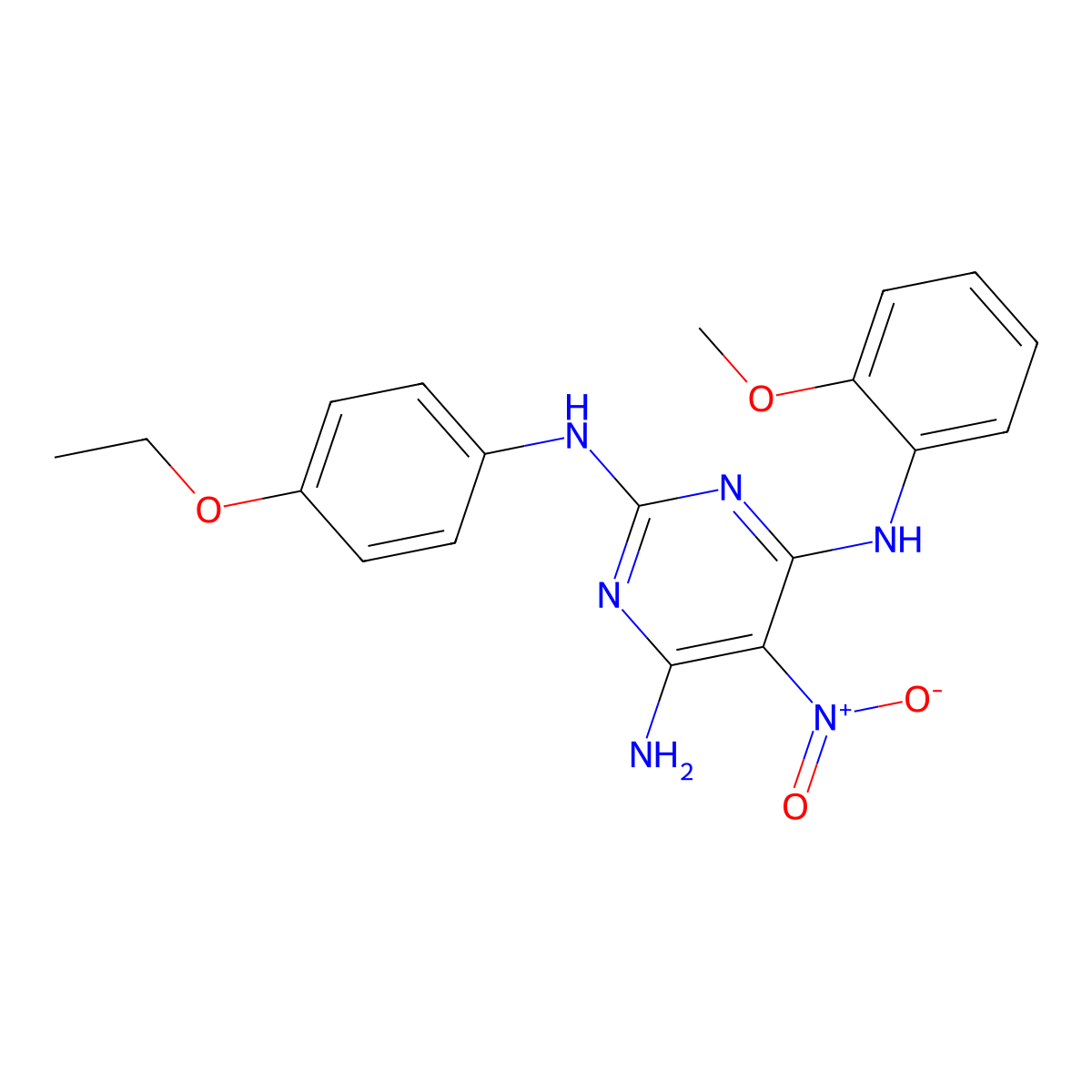 N2-(4-ethoxyphenyl)-N4-(2-methoxyphenyl)-5-nitropyrimidine-2,4,6-triamine molecular structure, CAS 673494-35-4