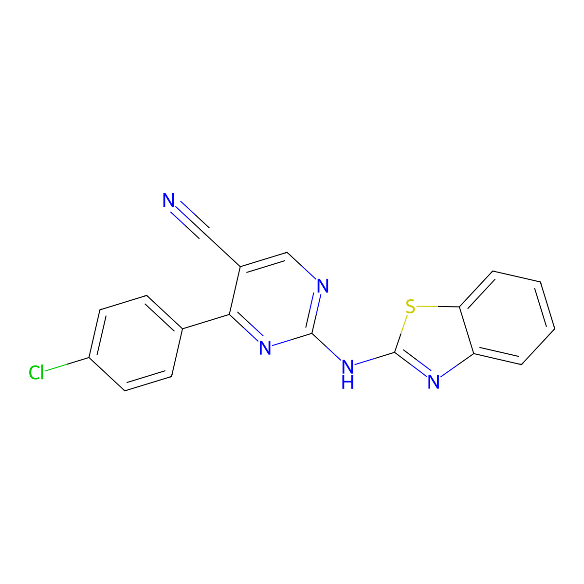 2-(1,3-Benzothiazol-2-ylamino)-4-(4-chlorophenyl)pyrimidine-5-carbonitrile molecular structure, CAS 673494-36-5
