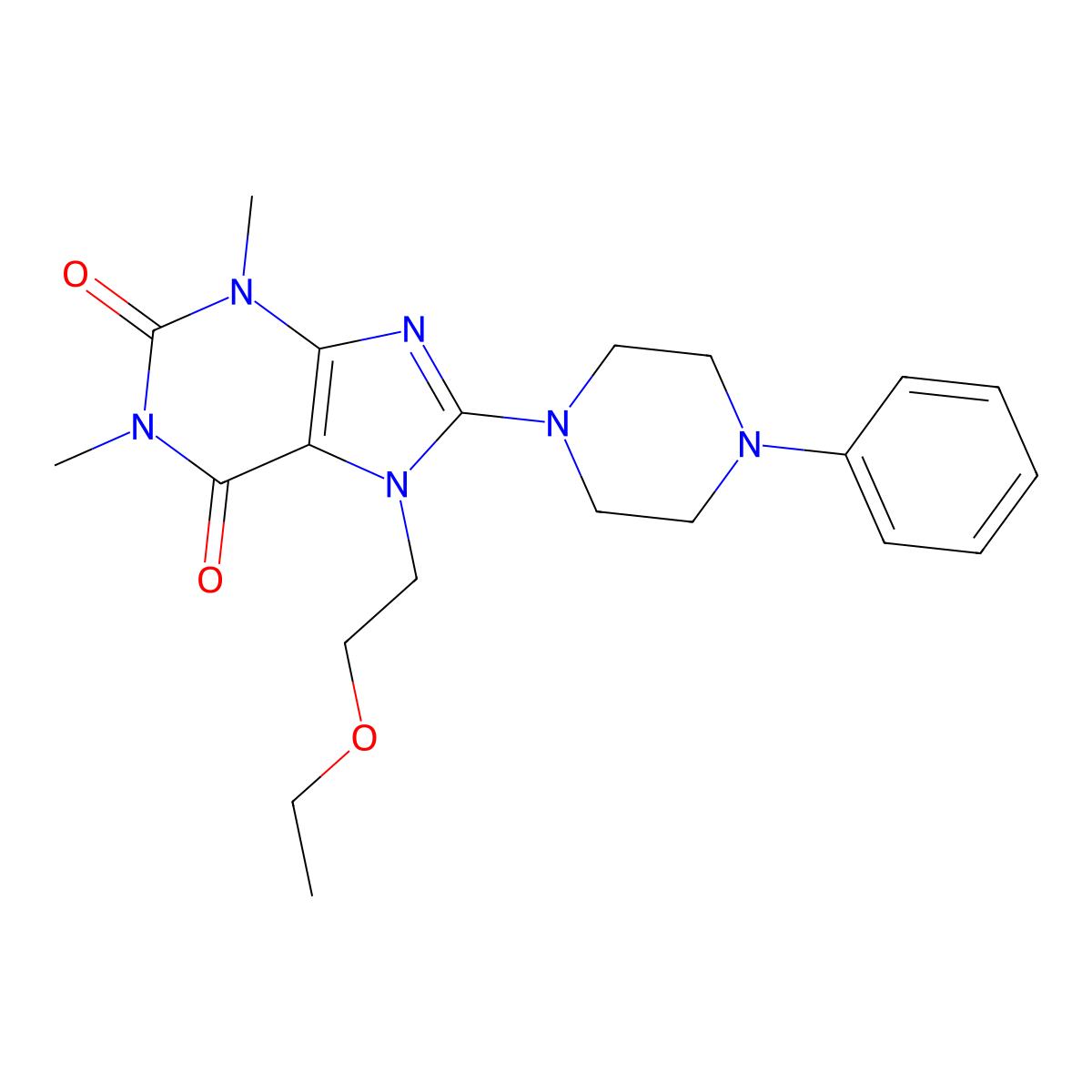 7-(2-Ethoxy-ethyl)-1,3-dimethyl-8-(4-phenyl-piperazin-1-yl)-3,7-dihydro-purine-2,6-dione molecular structure, CAS 673495-40-4
