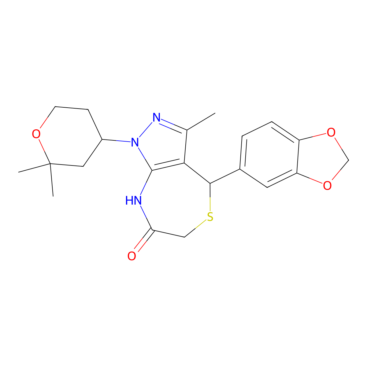 4-(1,3-benzodioxol-5-yl)-1-(2,2-dimethyltetrahydro-2H-pyran-4-yl)-3-methyl-4,8-dihydro-1H-pyrazolo[3,4-e][1,4]thiazepin-7(6H)-one molecular structure, CAS 673495-79-9
