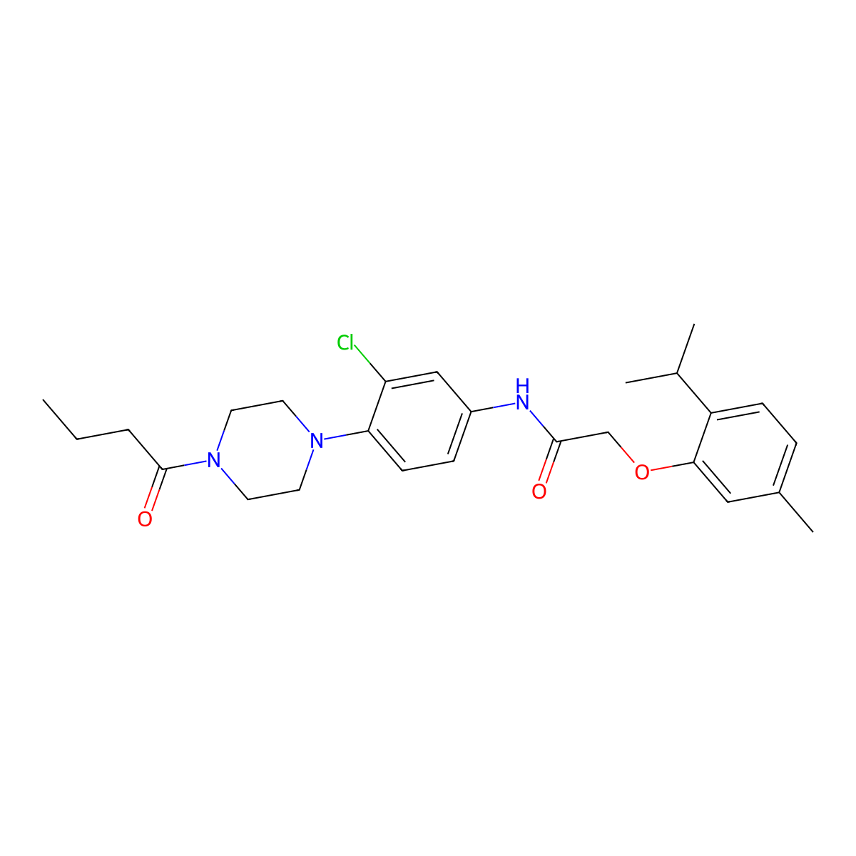 N-[4-(4-butanoylpiperazin-1-yl)-3-chlorophenyl]-2-(5-methyl-2-propan-2-ylphenoxy)acetamide molecular structure, CAS 673495-89-1