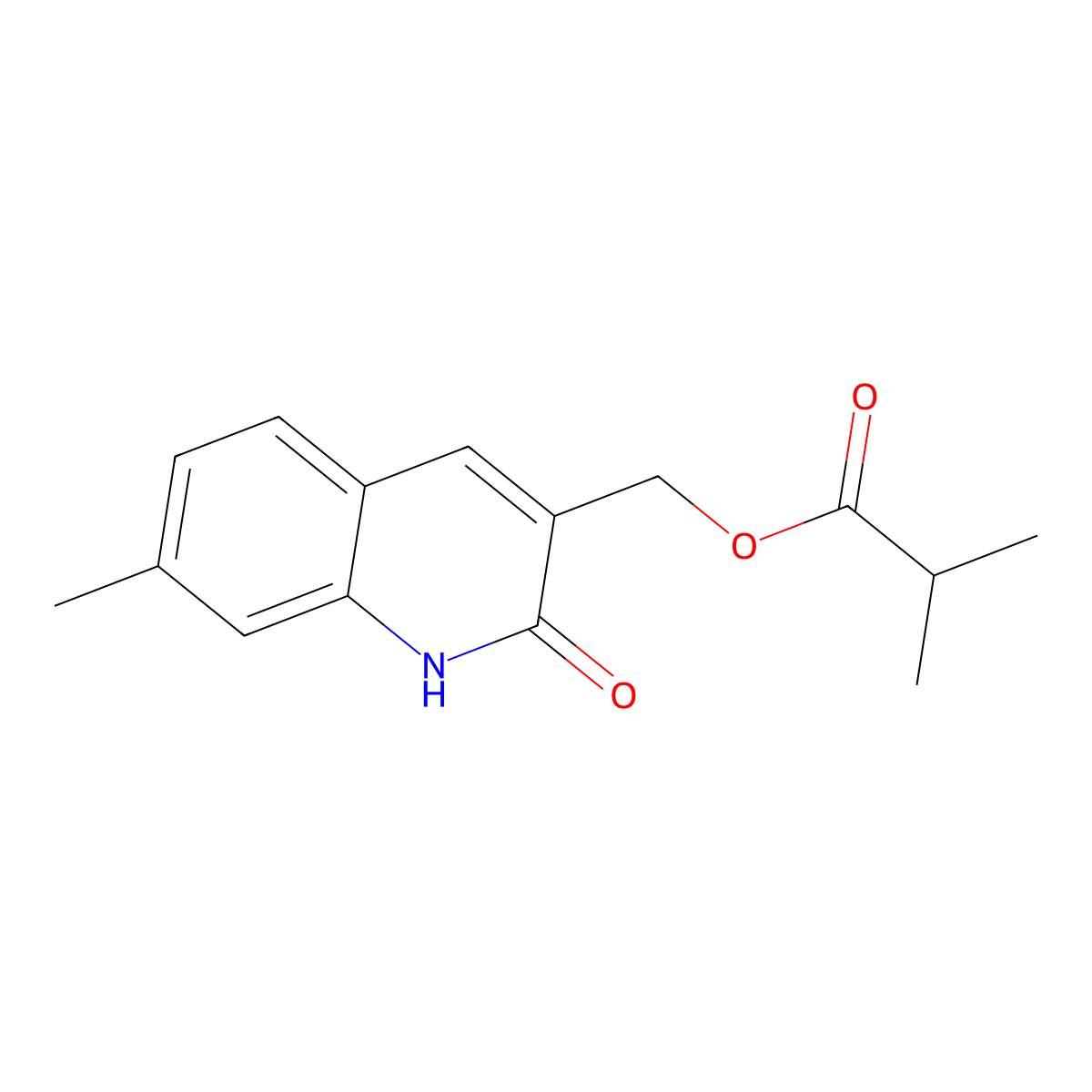 (7-methyl-2-oxo-1H-quinolin-3-yl)methyl 2-methylpropanoate molecular structure, CAS 673495-91-5