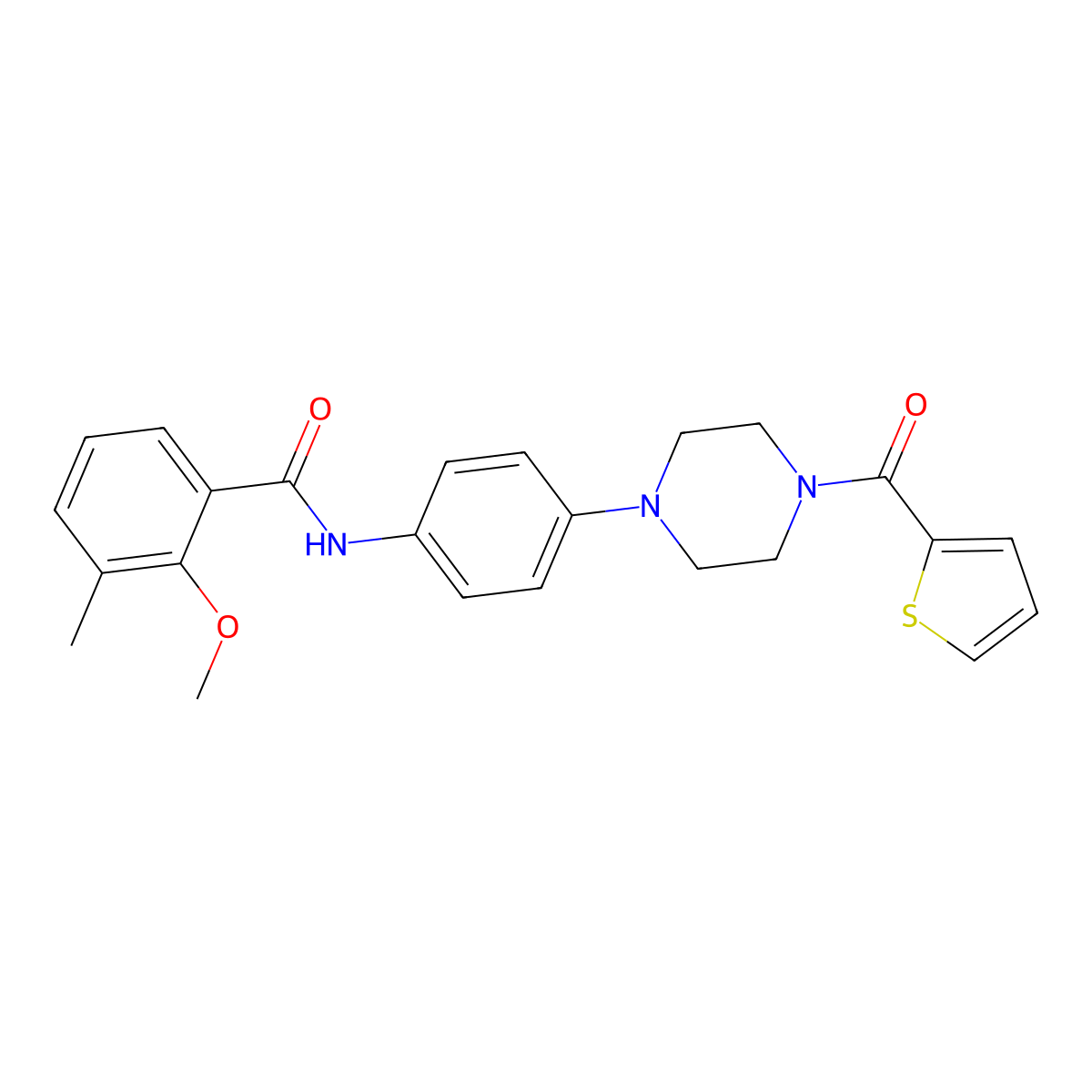 2-methoxy-3-methyl-N-[4-[4-(thiophene-2-carbonyl)piperazin-1-yl]phenyl]benzamide molecular structure, CAS 673495-96-0