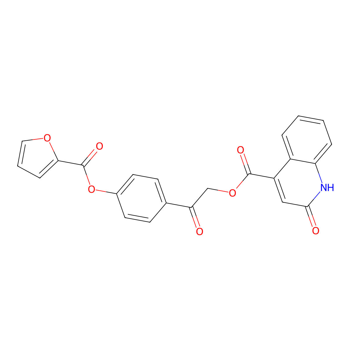 [2-[4-(furan-2-carbonyloxy)phenyl]-2-oxoethyl] 2-oxo-1H-quinoline-4-carboxylate molecular structure, CAS 673496-01-0