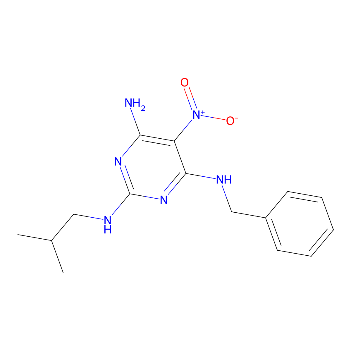 N4-benzyl-N2-isobutyl-5-nitropyrimidine-2,4,6-triamine molecular structure, CAS 673496-47-4