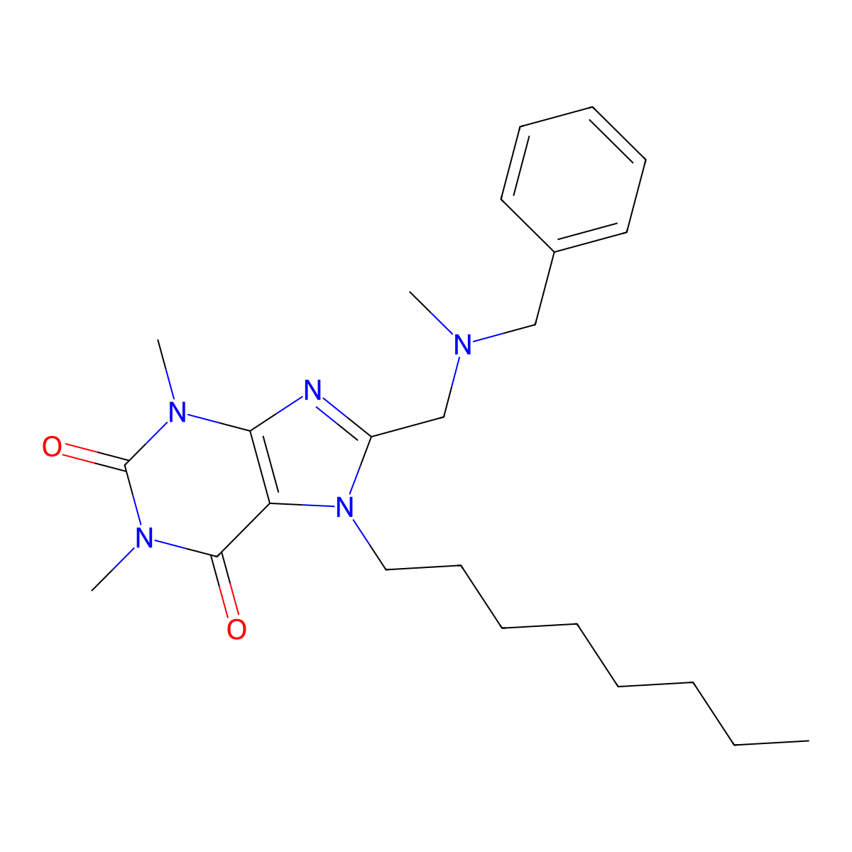 8-[[Benzyl(methyl)amino]methyl]-1,3-dimethyl-7-octylpurine-2,6-dione molecular structure, CAS 673497-07-9