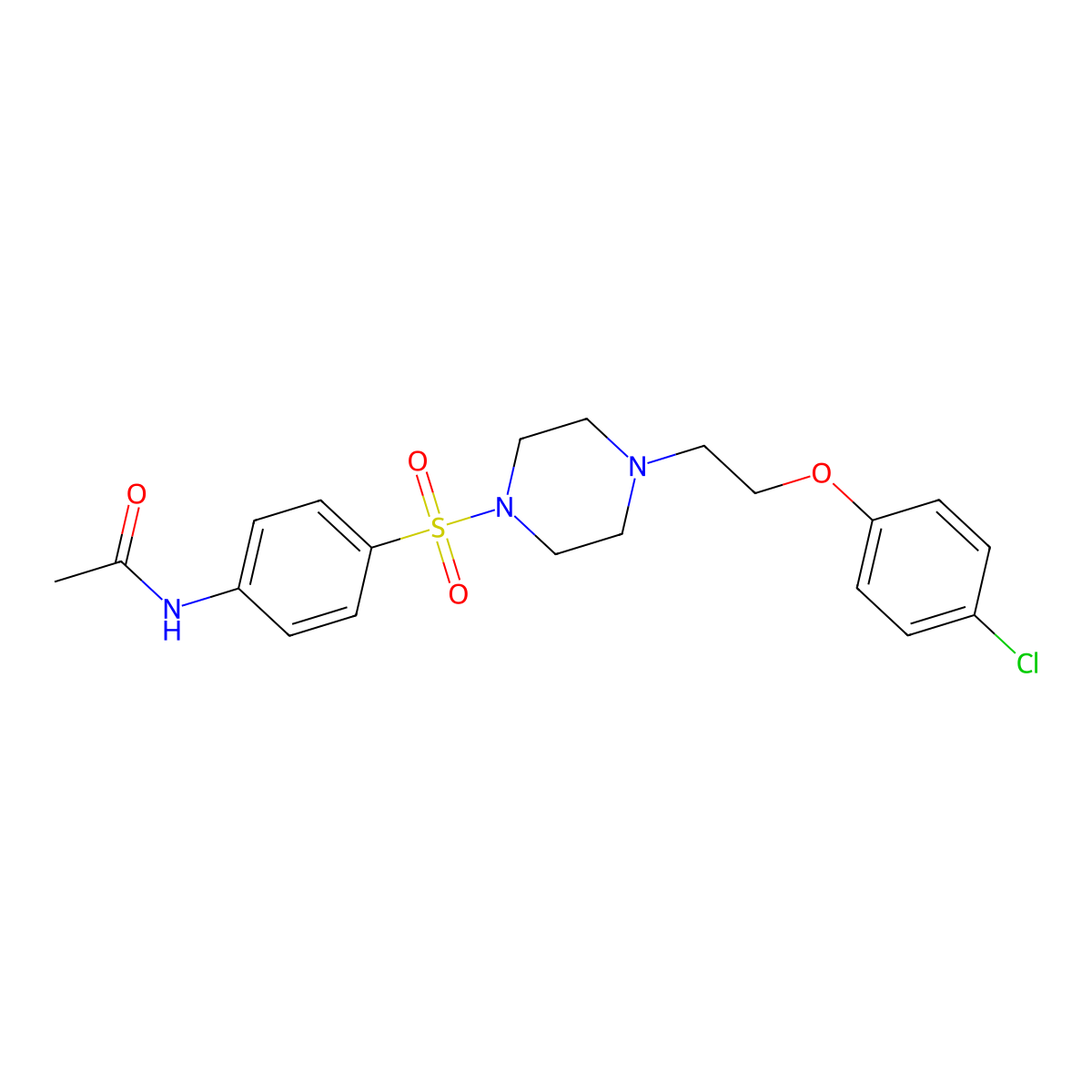 N-[4-[4-[2-(4-chlorophenoxy)ethyl]piperazin-1-yl]sulfonylphenyl]acetamide molecular structure, CAS 673497-18-2