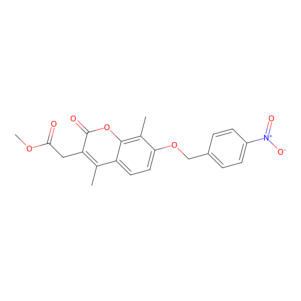 Methyl 2-[4,8-dimethyl-7-[(4-nitrophenyl)methoxy]-2-oxochromen-3-yl]acetate molecular structure, CAS 673497-79-5