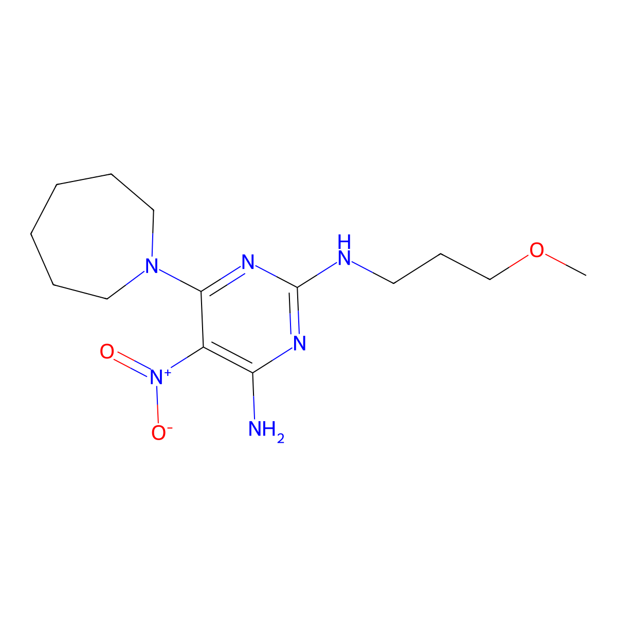6-(azepan-1-yl)-N~2~-(3-methoxypropyl)-5-nitropyrimidine-2,4-diamine molecular structure, CAS 673497-99-9