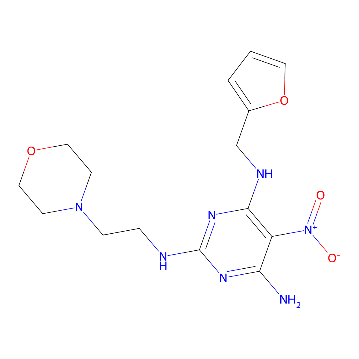 N4-(furan-2-ylmethyl)-N2-(2-morpholinoethyl)-5-nitropyrimidine-2,4,6-triamine molecular structure, CAS 673498-05-0