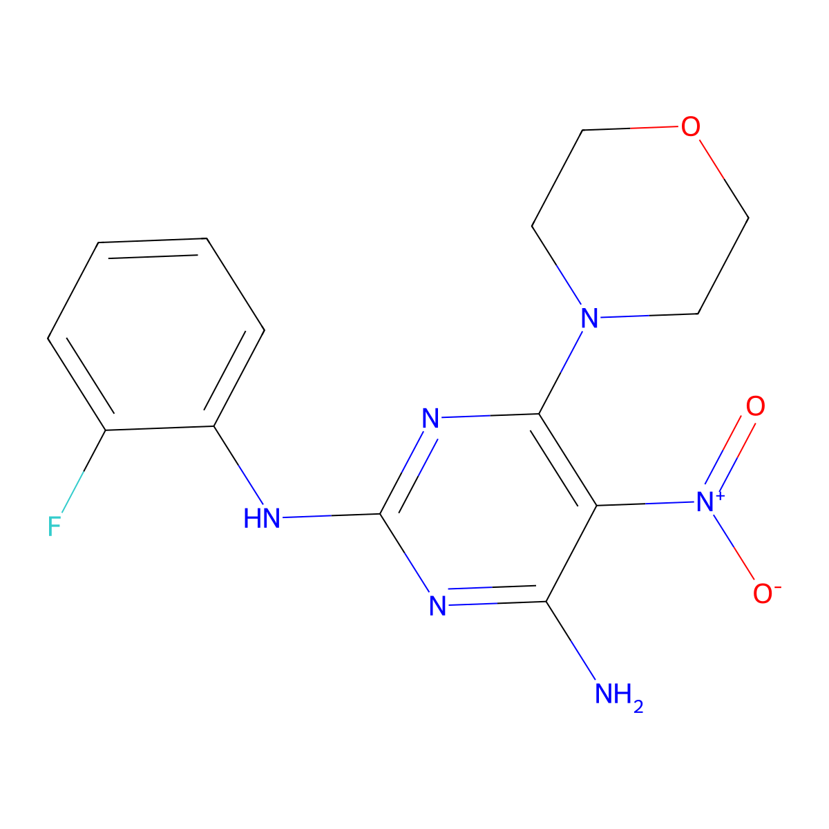 2-N-(2-fluorophenyl)-6-morpholin-4-yl-5-nitropyrimidine-2,4-diamine molecular structure, CAS 673498-15-2