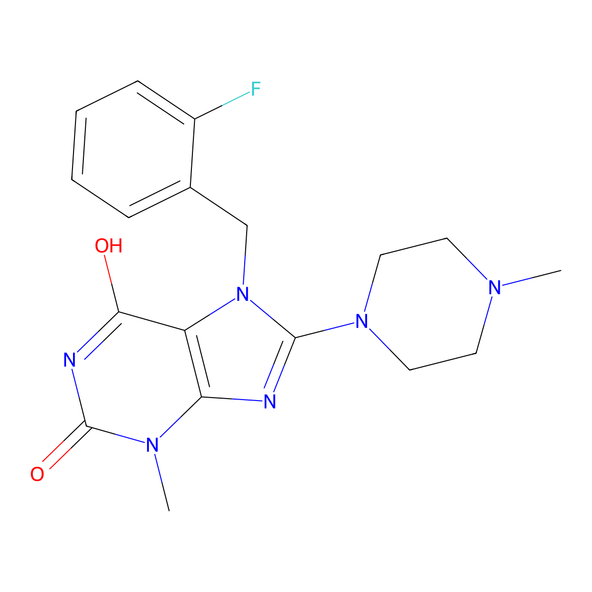 7-[(2-Fluorophenyl)methyl]-3-methyl-8-(4-methylpiperazin-1-yl)purine-2,6-dione molecular structure, CAS 673498-33-4