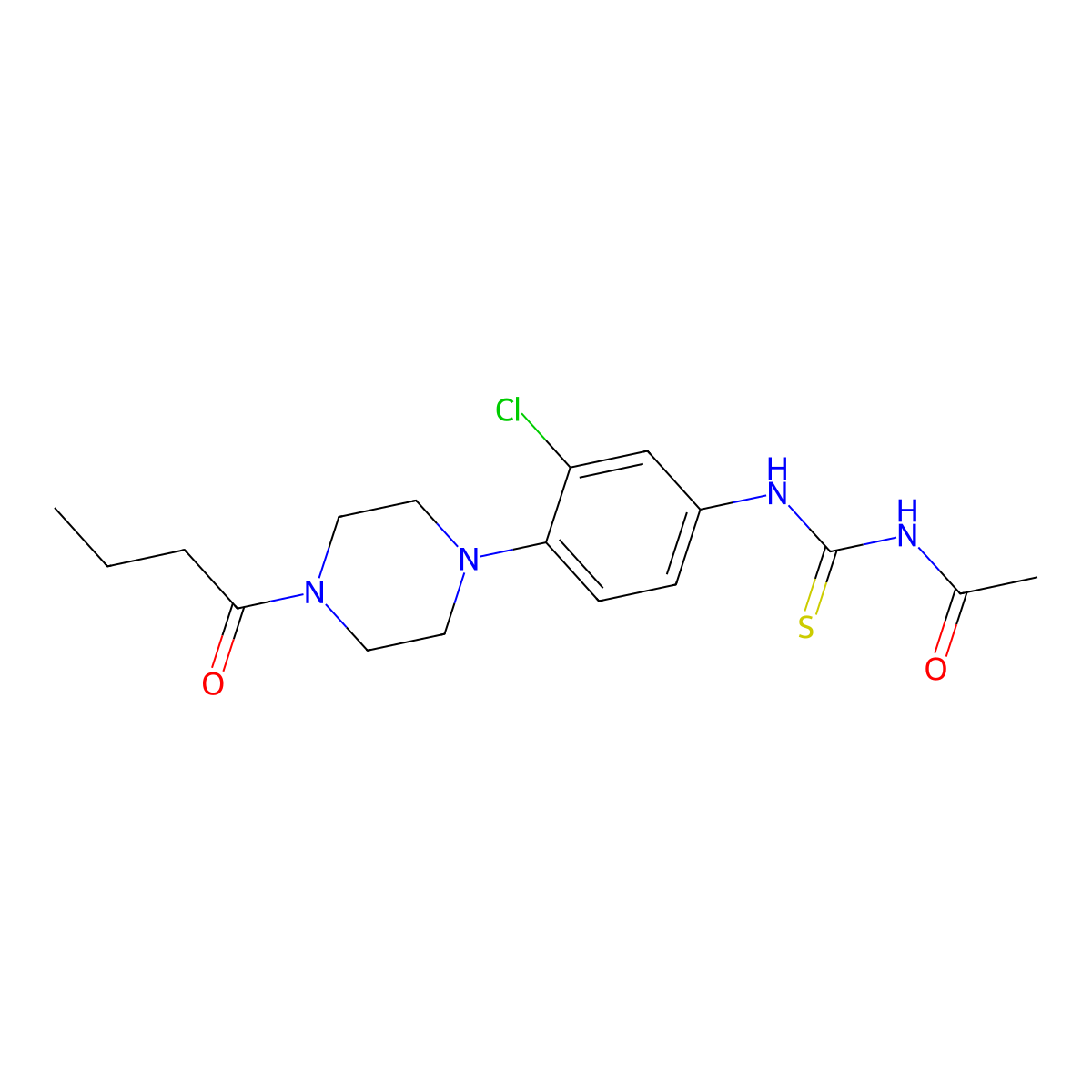 N-[[4-(4-butanoylpiperazin-1-yl)-3-chlorophenyl]carbamothioyl]acetamide molecular structure, CAS 673498-66-3