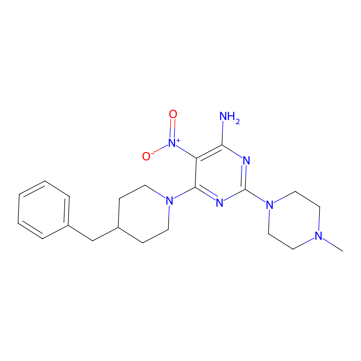 6-(4-Benzylpiperidin-1-yl)-2-(4-methylpiperazin-1-yl)-5-nitropyrimidin-4-amine molecular structure, CAS 673498-68-5