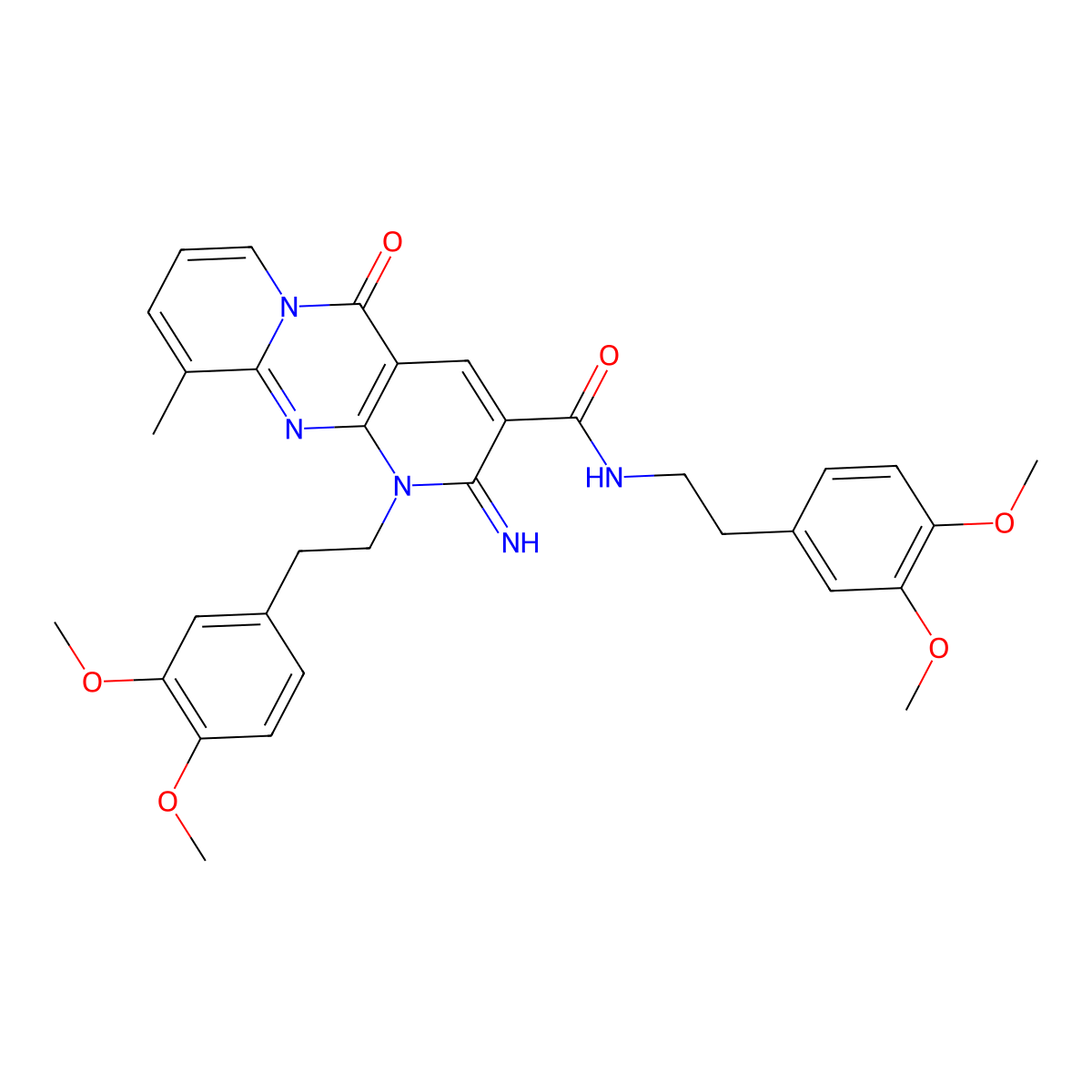 N,1-bis[2-(3,4-dimethoxyphenyl)ethyl]-2-imino-10-methyl-5-oxo-1,5-dihydro-2H-dipyrido[1,2-a:2',3'-d]pyrimidine-3-carboxamide molecular structure, CAS 673498-72-1
