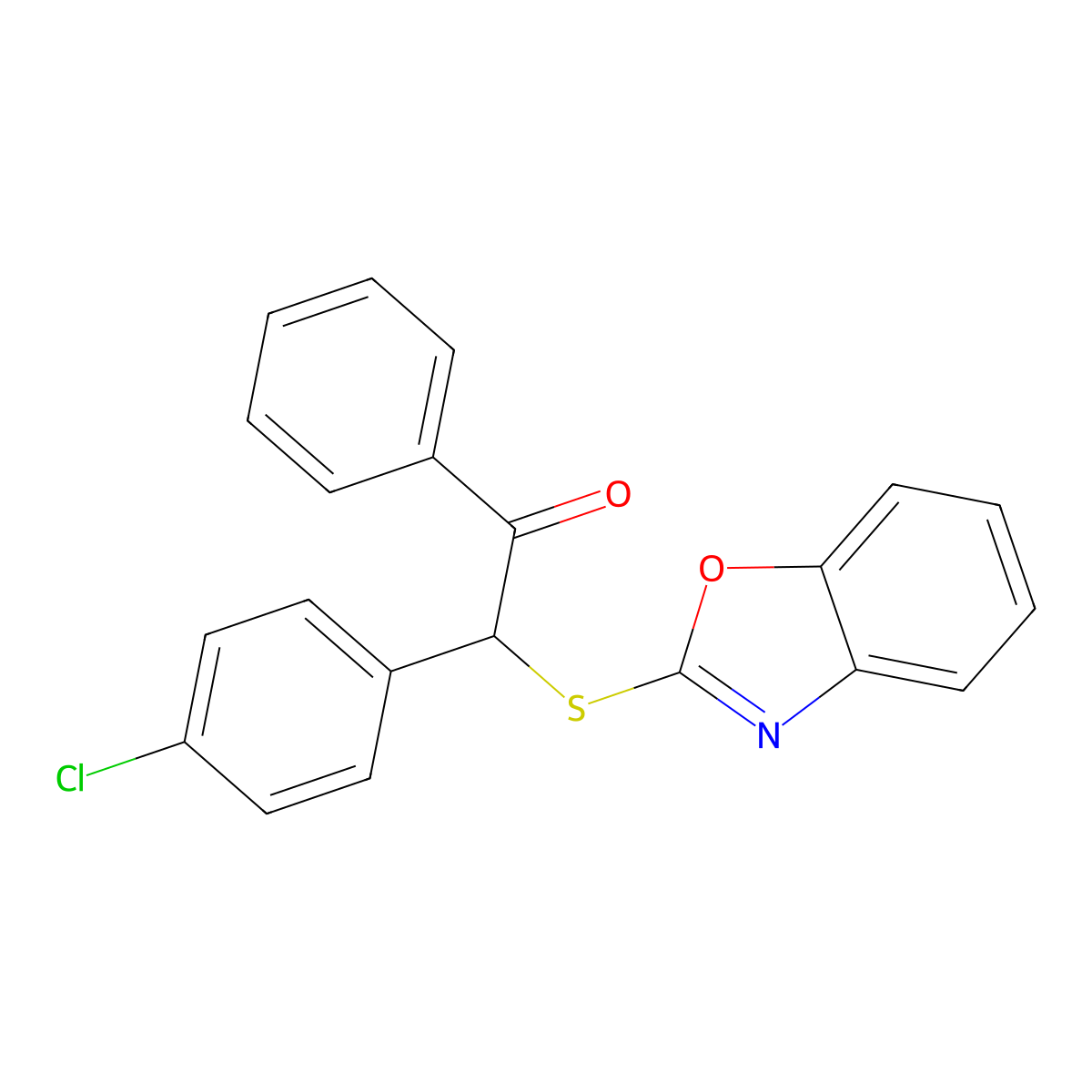 2-(1,3-Benzoxazol-2-ylsulfanyl)-2-(4-chlorophenyl)-1-phenylethanone molecular structure, CAS 673498-83-4