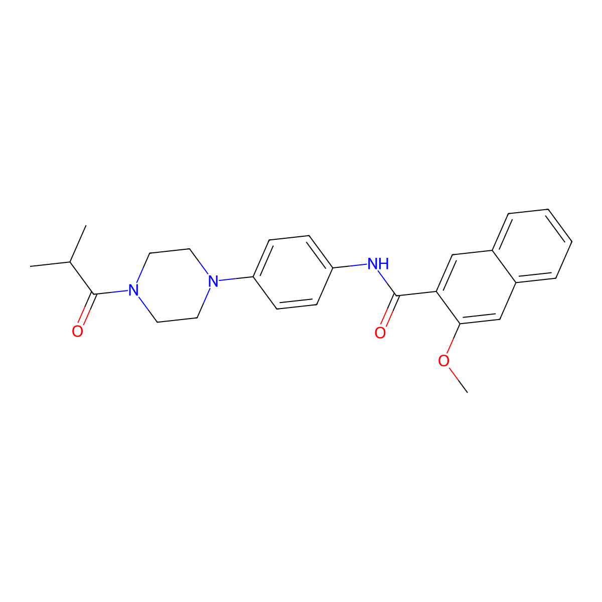 N-[4-(4-isobutyryl-1-piperazinyl)phenyl]-3-methoxy-2-naphthamide molecular structure, CAS 673499-07-5