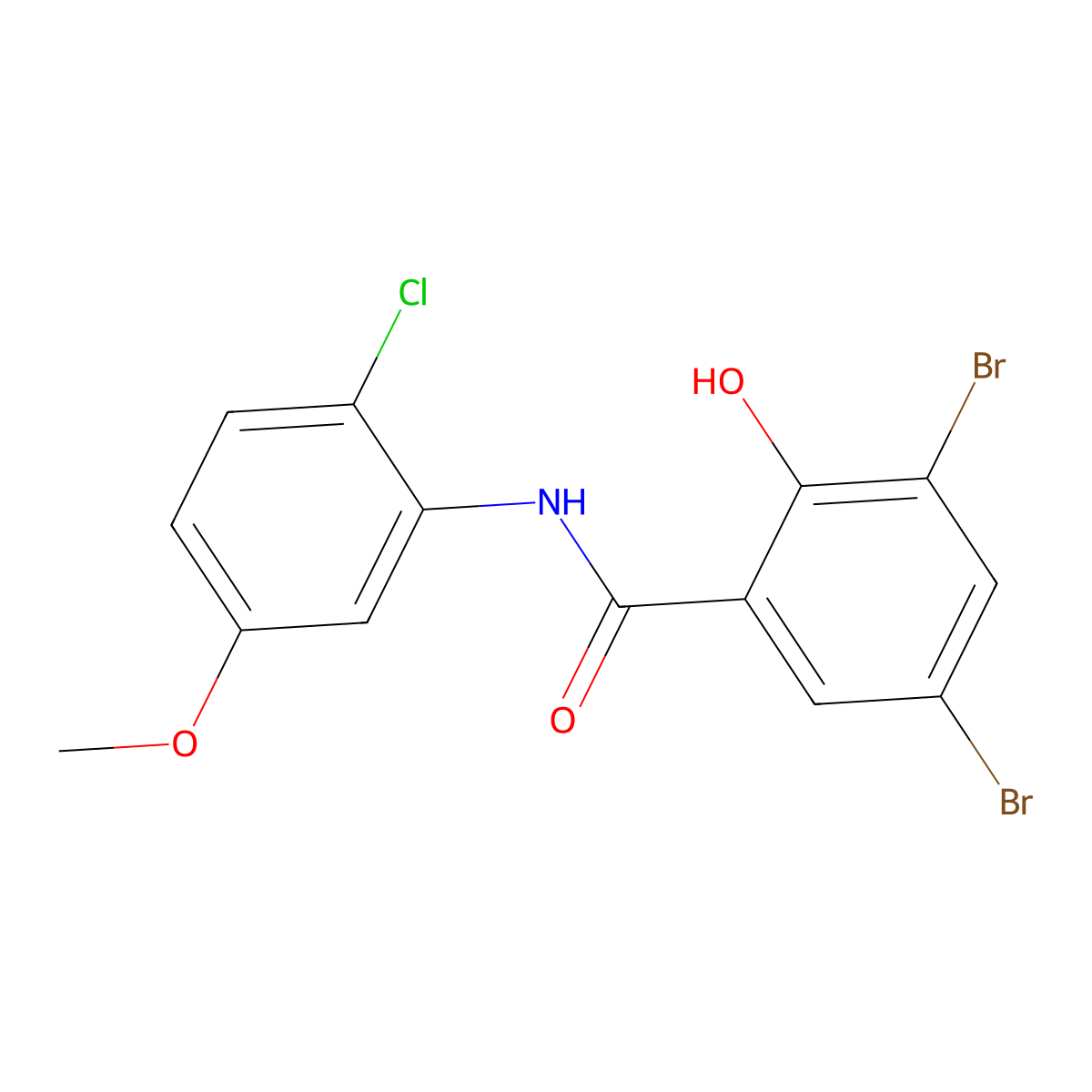 3,5-dibromo-N-(2-chloro-5-methoxyphenyl)-2-hydroxybenzamide molecular structure, CAS 67358-48-9