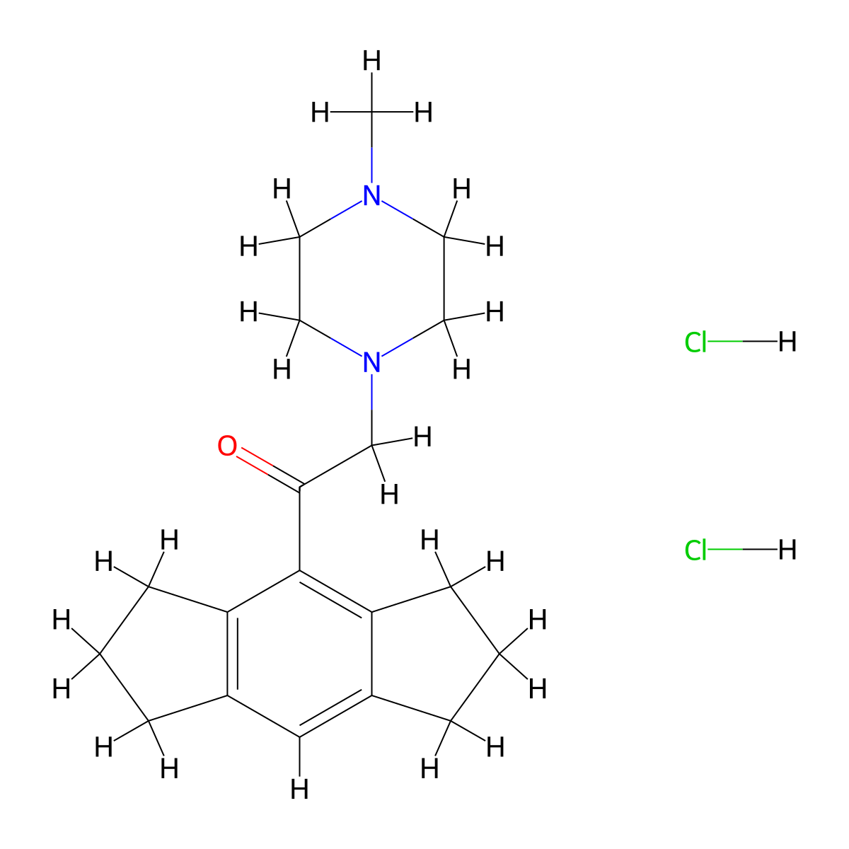 Ethanone, 1-(1,2,3,5,6,7-hexahydro-s-indacen-4-yl)-2-(4-methyl-1-piperazinyl)-, hydrochloride,hydrate (2:4:1) molecular structure, CAS 67367-82-2