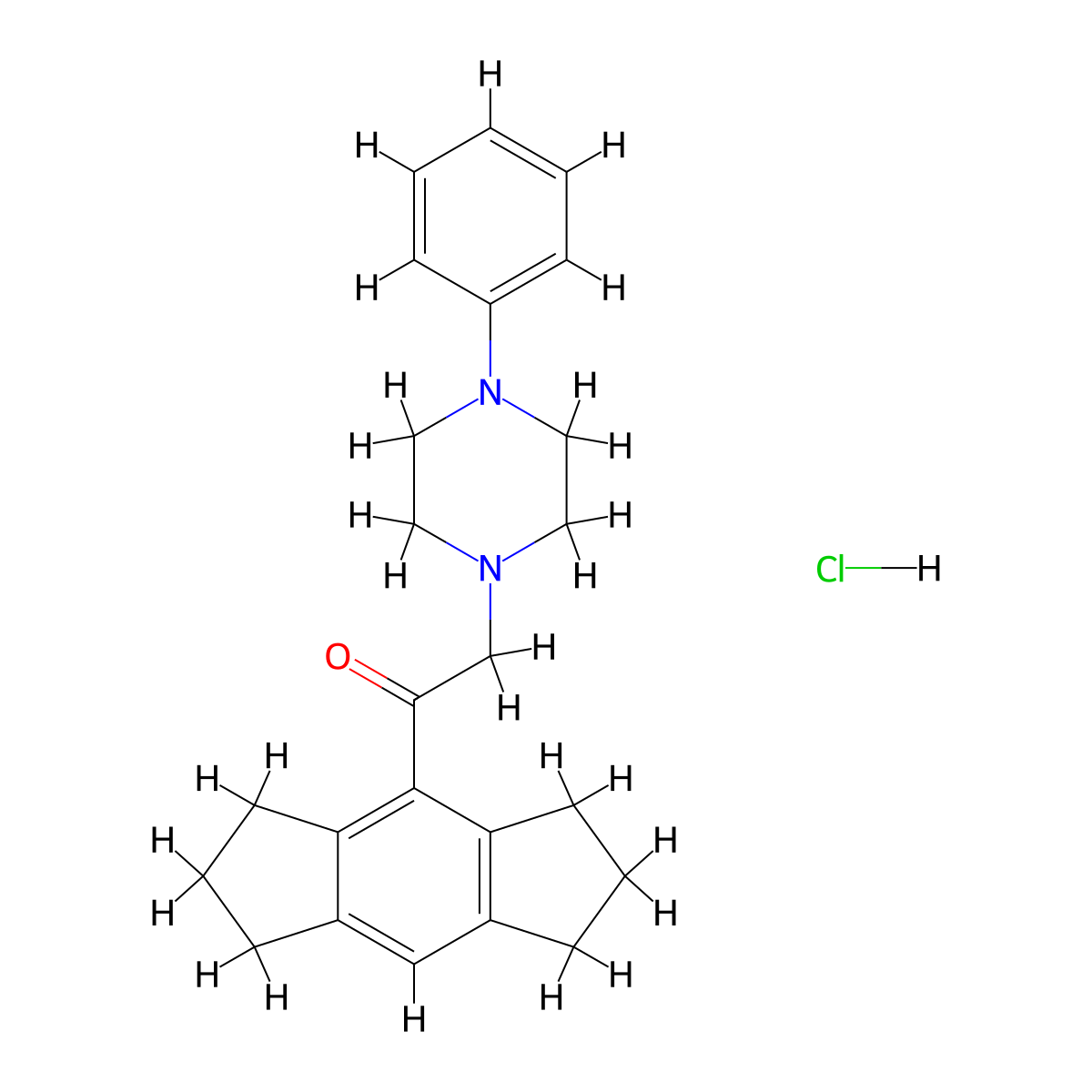 Ethanone, 1-(1,2,3,5,6,7-hexahydro-s-indacen-4-yl)-2-(4-phenyl-1-piperazinyl)-, monohydrochloride molecular structure, CAS 67367-84-4