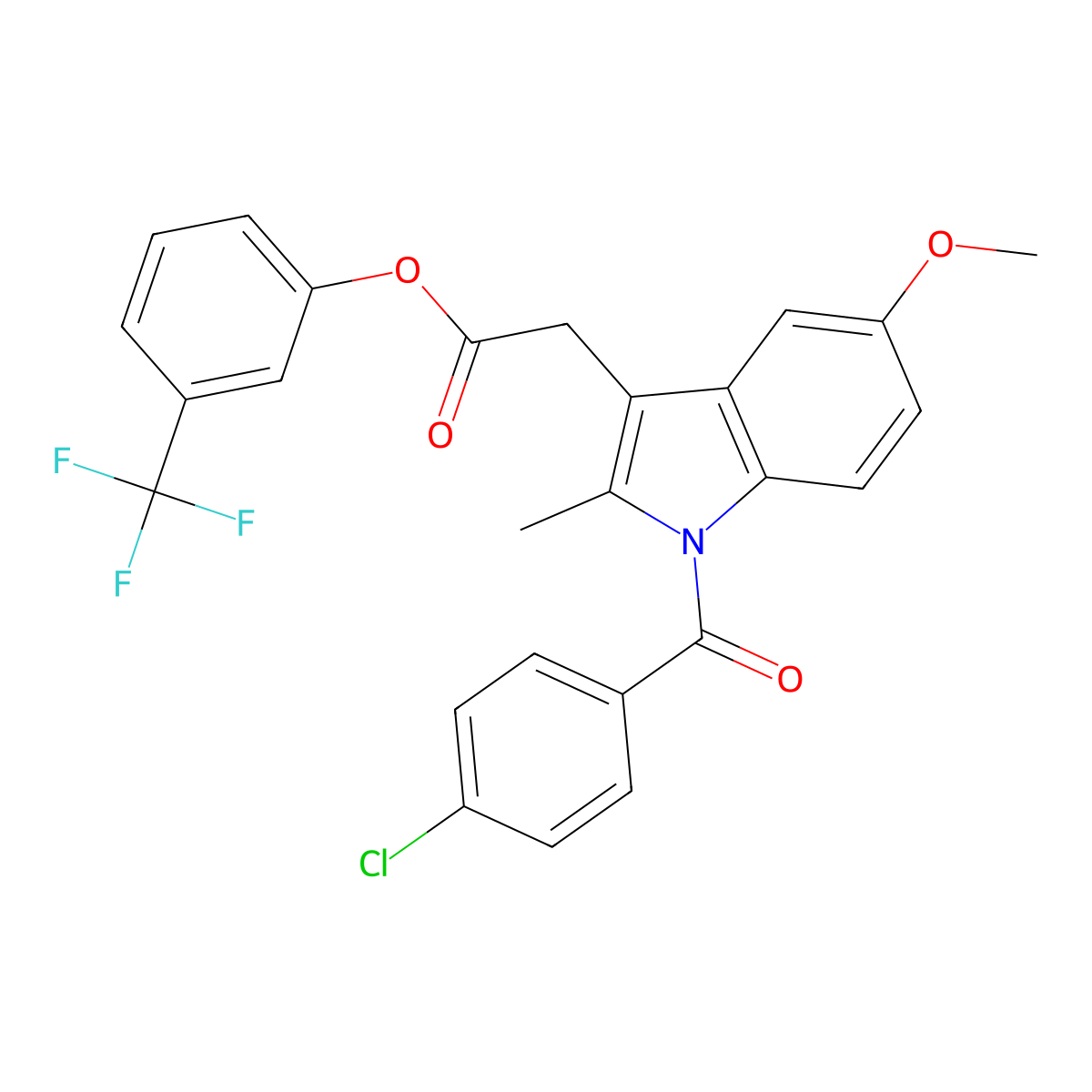 1H-Indole-3-acetic acid, 1-(p-chlorobenzoyl)-5-methoxy-2-methyl-, (alpha,alpha,alpha-trifluoro-m-tolyl) ester molecular structure, CAS 67369-98-6