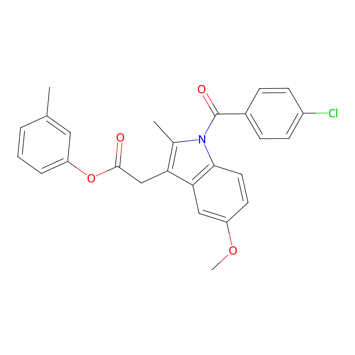 1H-Indole-3-acetic acid, 1-(p-chlorobenzoyl)-5-methoxy-2-methyl-, m-tolyl ester molecular structure, CAS 67369-99-7