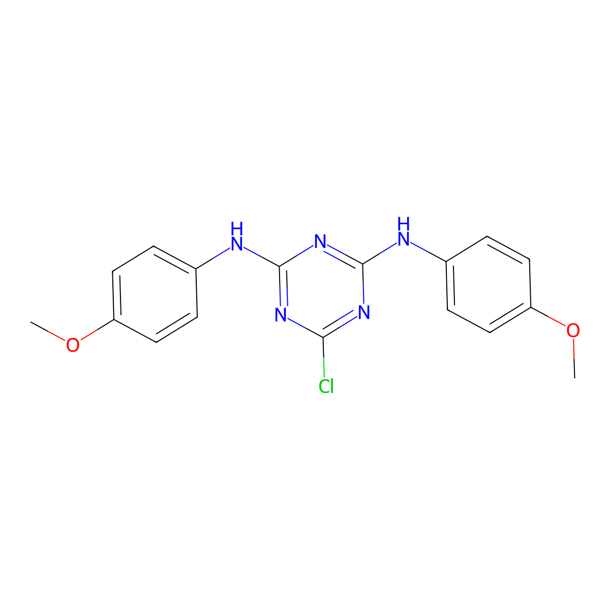 6-chloro-N,N'-bis(4-methoxyphenyl)-1,3,5-triazine-2,4-diamine molecular structure, CAS 6737-62-8