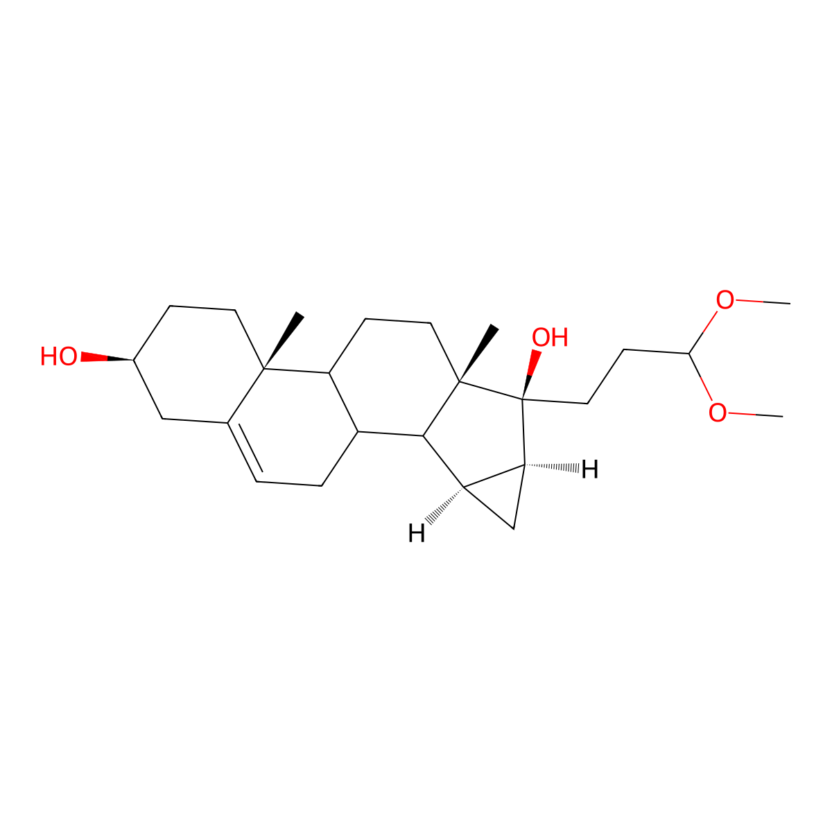 17-(3,3-Dimethoxy-propyl)-10,13-dimethyl-1,2,3,4,7,8,9,10,11,12,13,14,15,16,17,20-hexadecahydro-cyclopropa[15,16]cyclopenta[a]phenanthrene-3,17-diol molecular structure, CAS 67372-66-1
