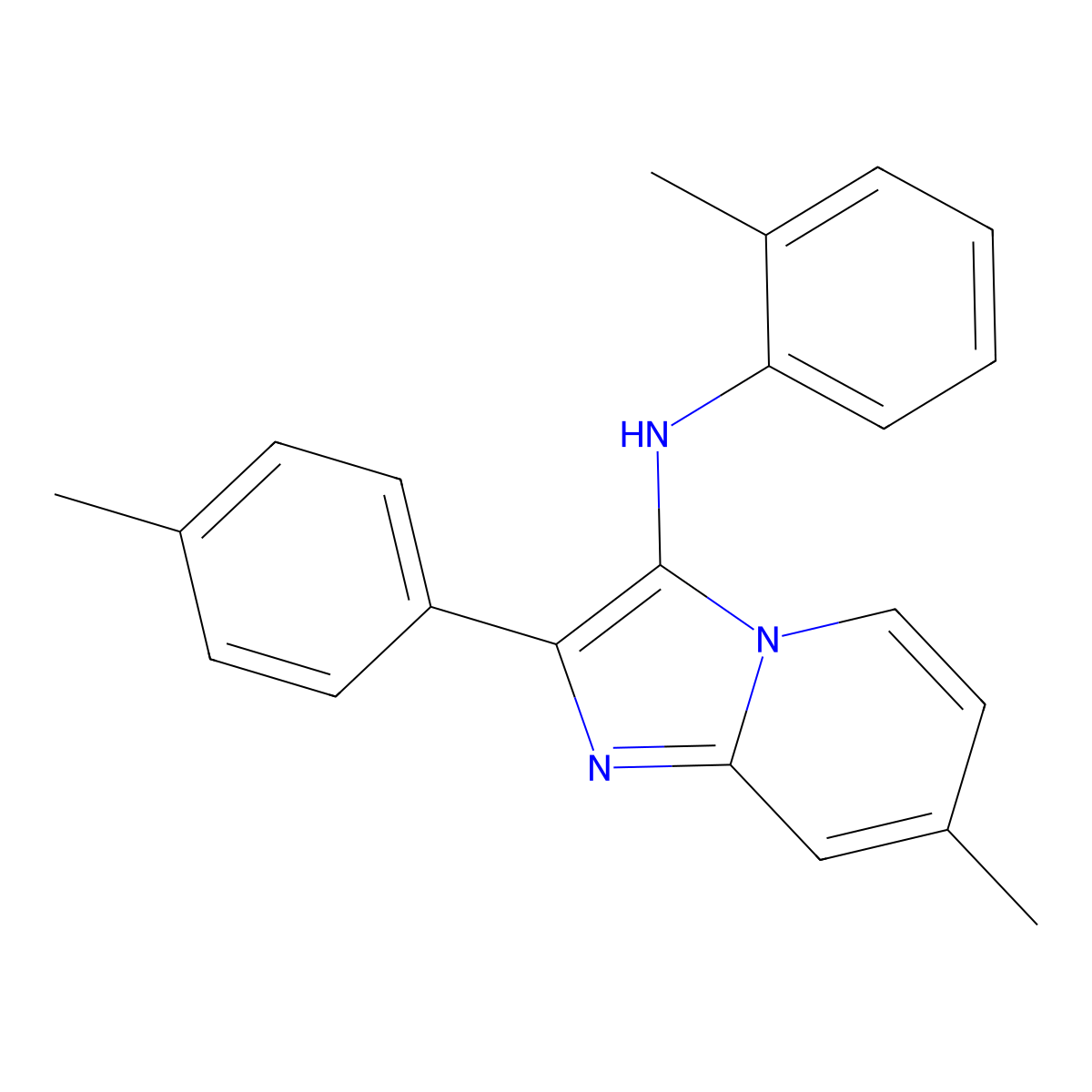 7-methyl-N-(2-methylphenyl)-2-(4-methylphenyl)imidazo[1,2-a]pyridin-3-amine molecular structure, CAS 6738-32-5