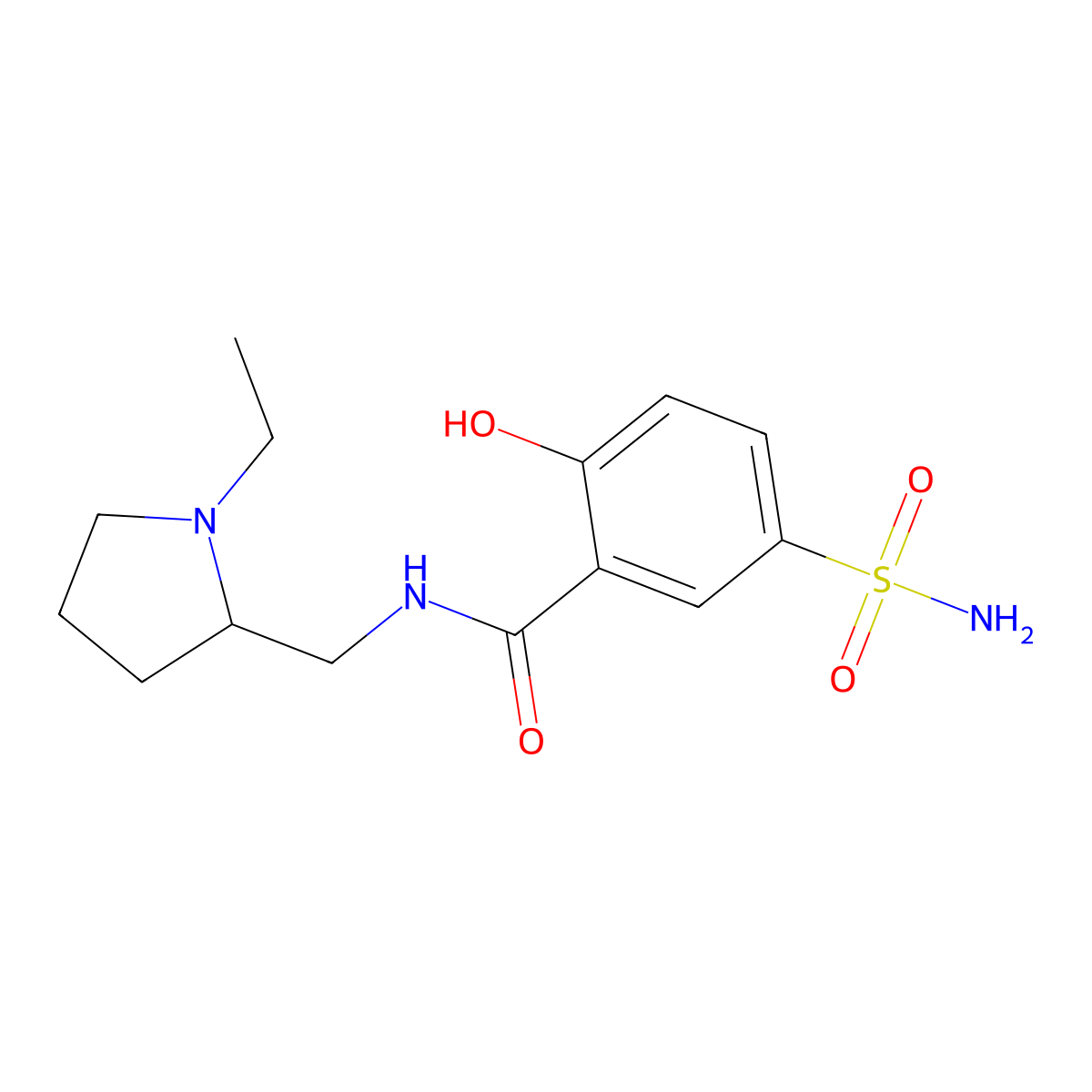 5-(Aminosulfonyl)-N-((1-ethyl-2-pyrrolidinyl)methyl)-2-hydroxybenzamide molecular structure, CAS 67381-52-6