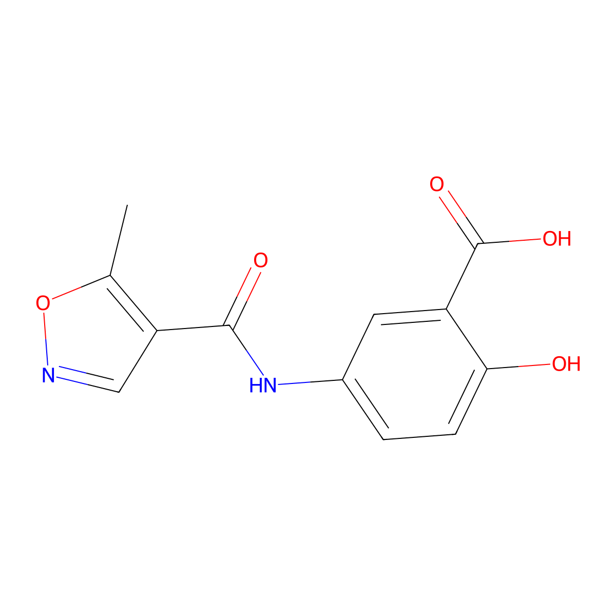 2-Hydroxy-5-[(5-methyl-1,2-oxazole-4-carbonyl)amino]benzoic acid molecular structure, CAS 67387-58-0