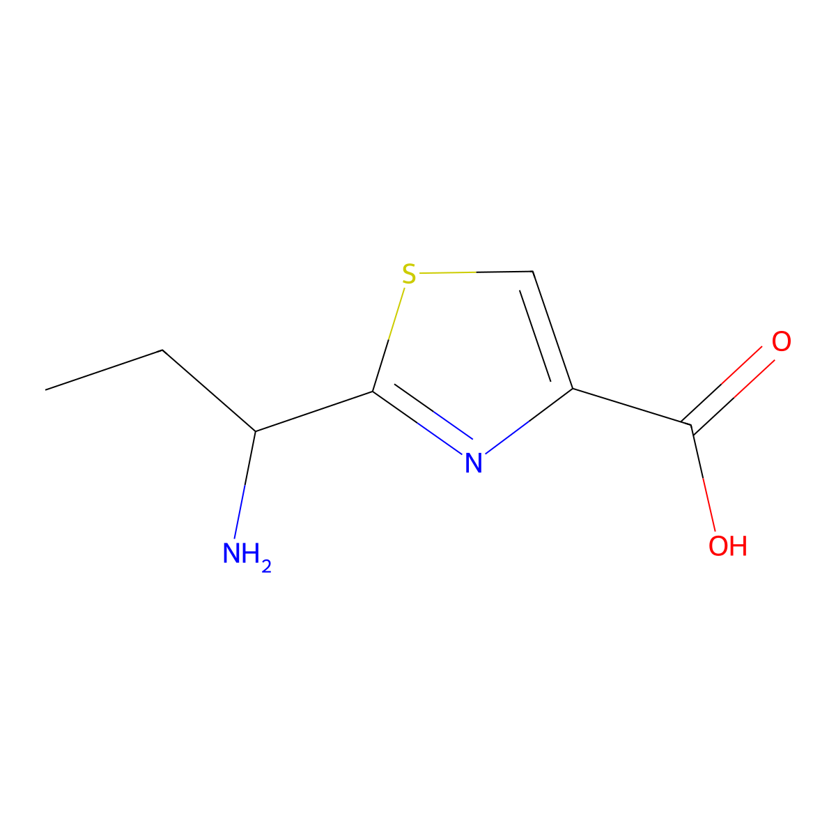 2-(1-Aminopropyl)-1,3-thiazole-4-carboxylic acid molecular structure, CAS 67401-54-1