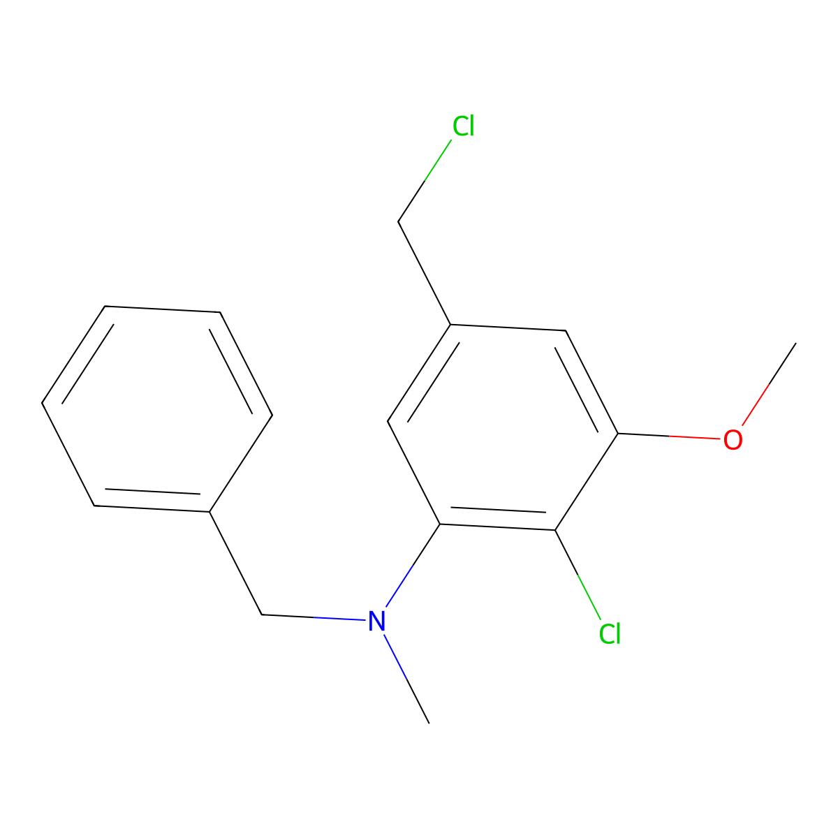 N-Benzyl-2-chloro-5-(chloromethyl)-3-methoxy-N-methylaniline molecular structure, CAS 67402-49-7